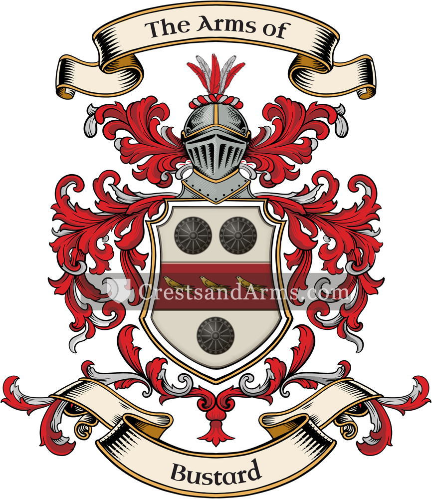 The Bustard coat of arms, drawn from the recorded blazon