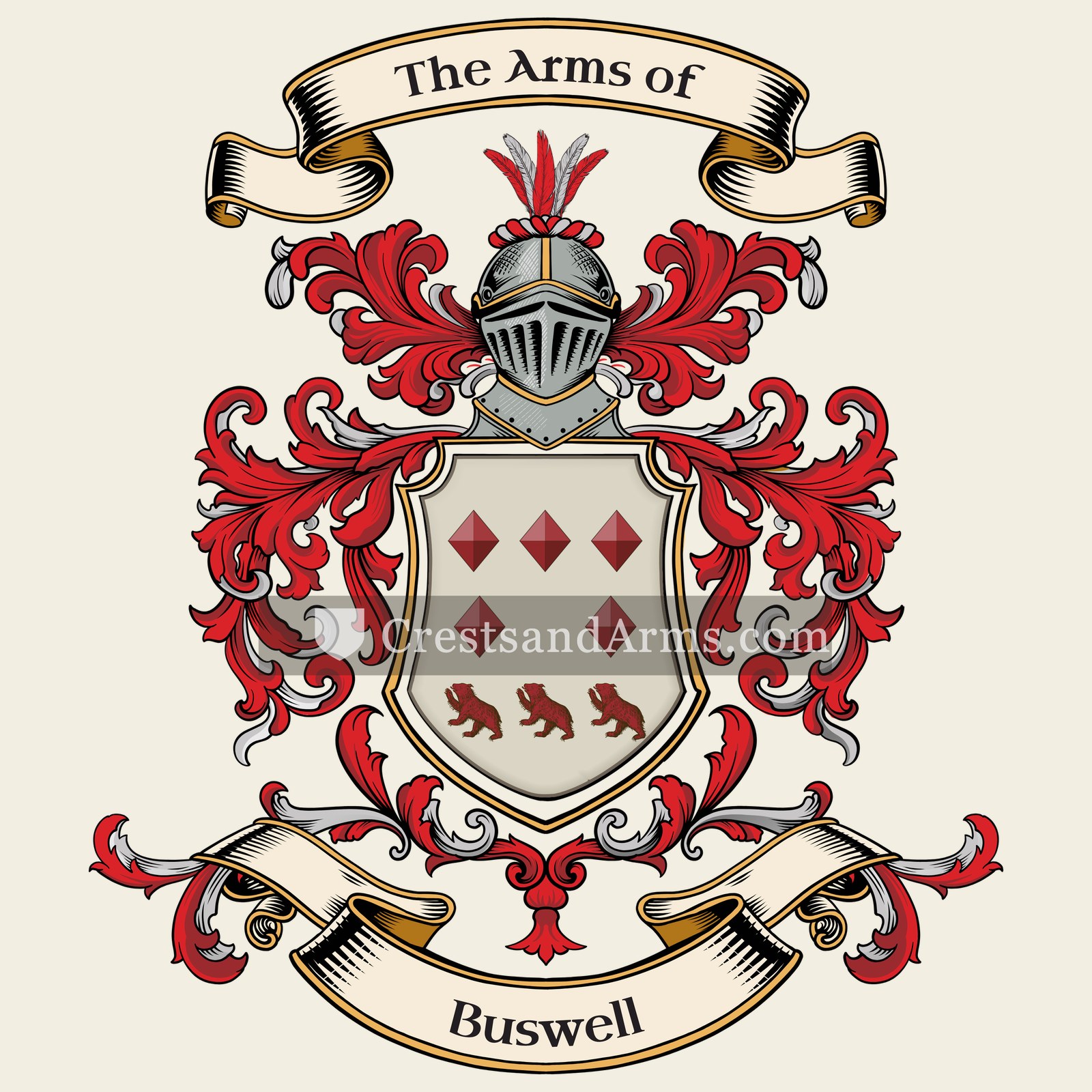 The Buswell coat of arms, drawn from the recorded blazon