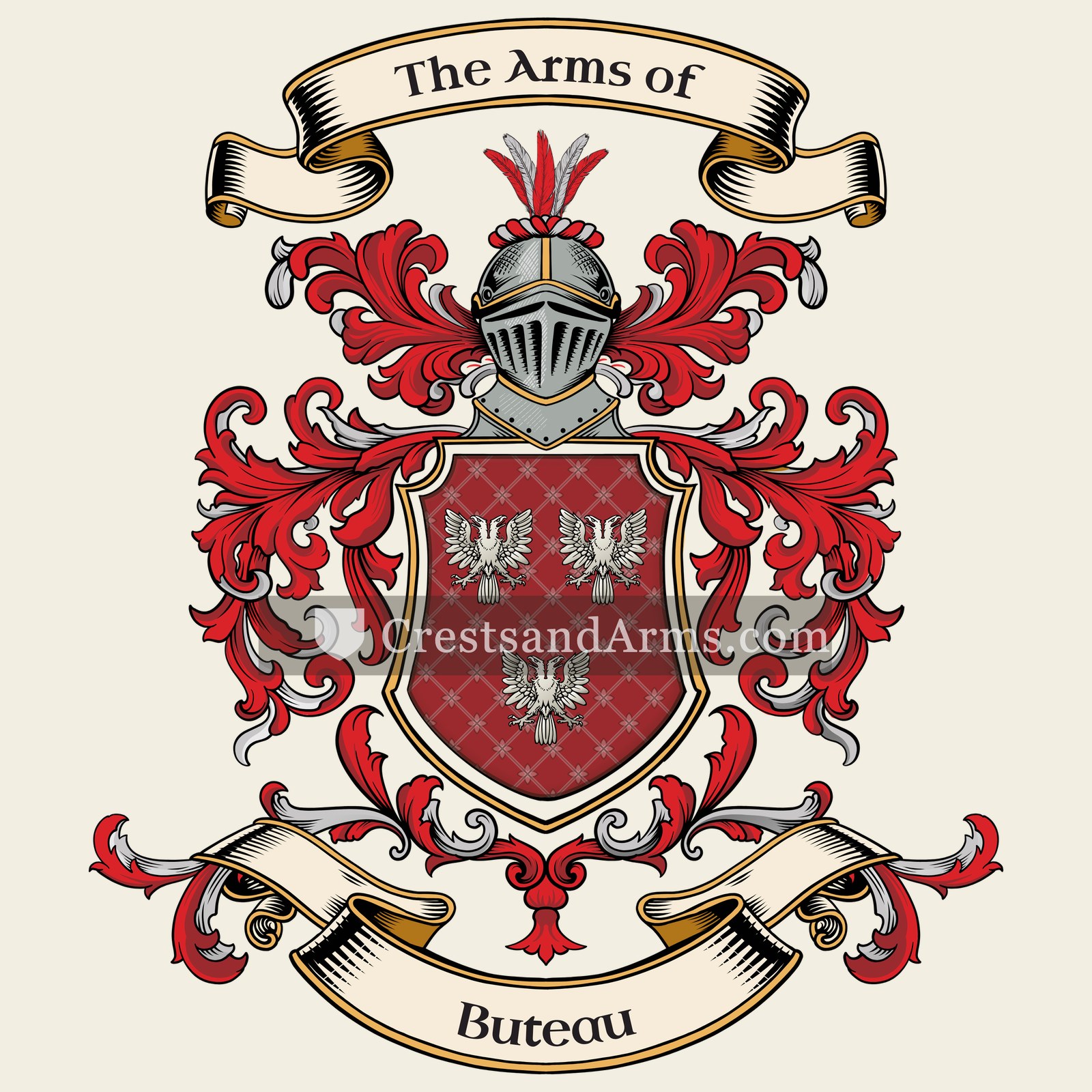 The Buteau coat of arms, drawn from the recorded blazon