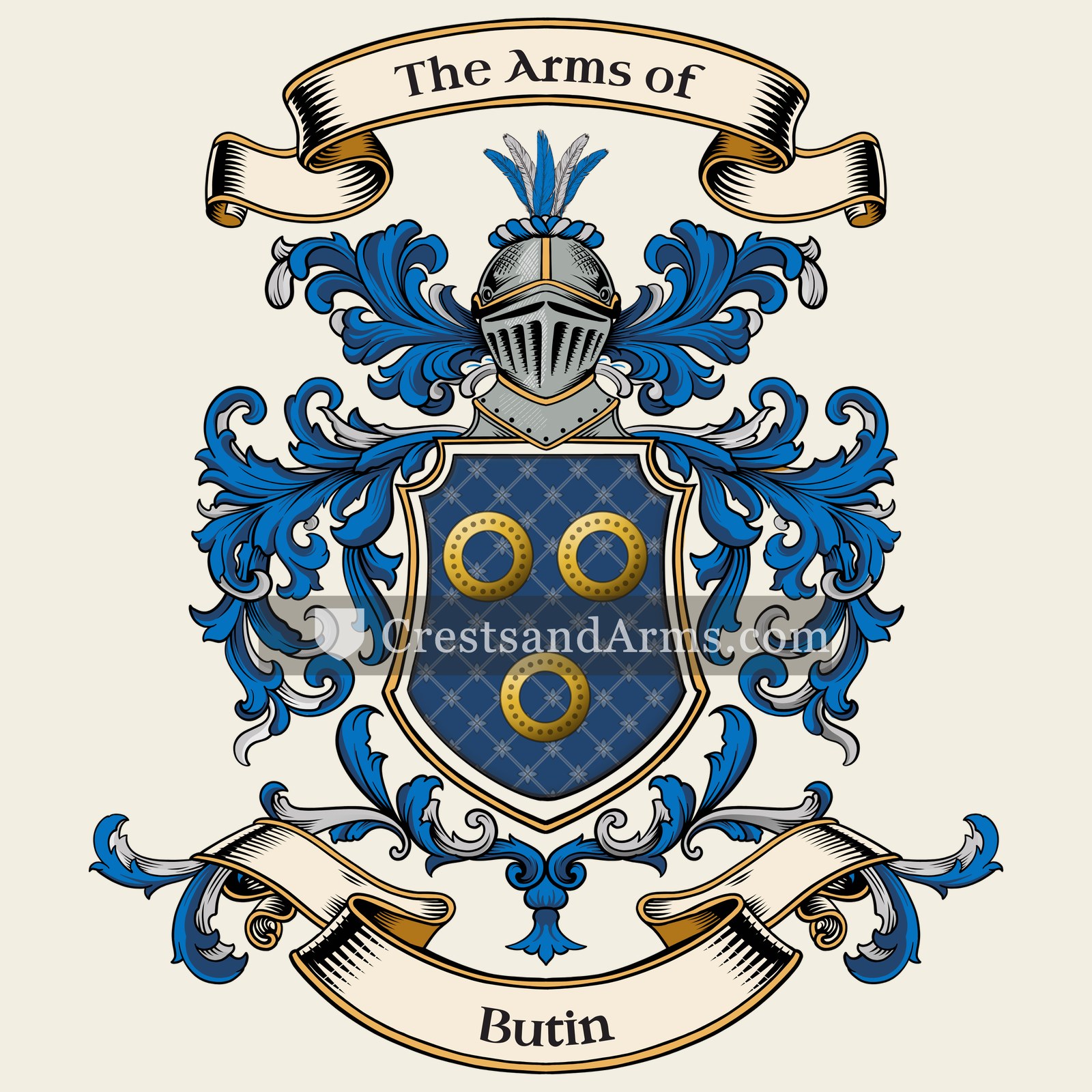 The Butin coat of arms, drawn from the recorded blazon