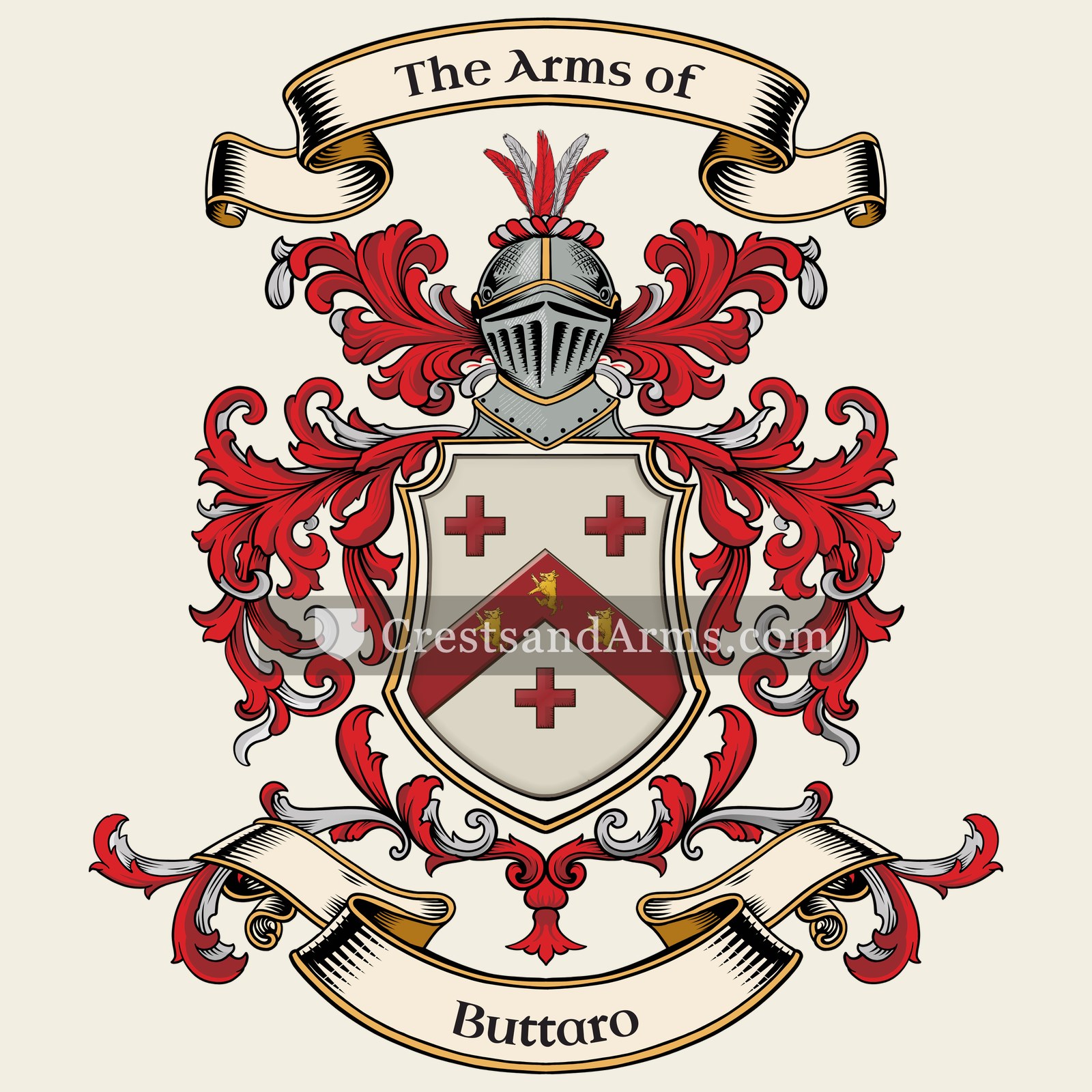 The Buttaro coat of arms, drawn from the recorded blazon