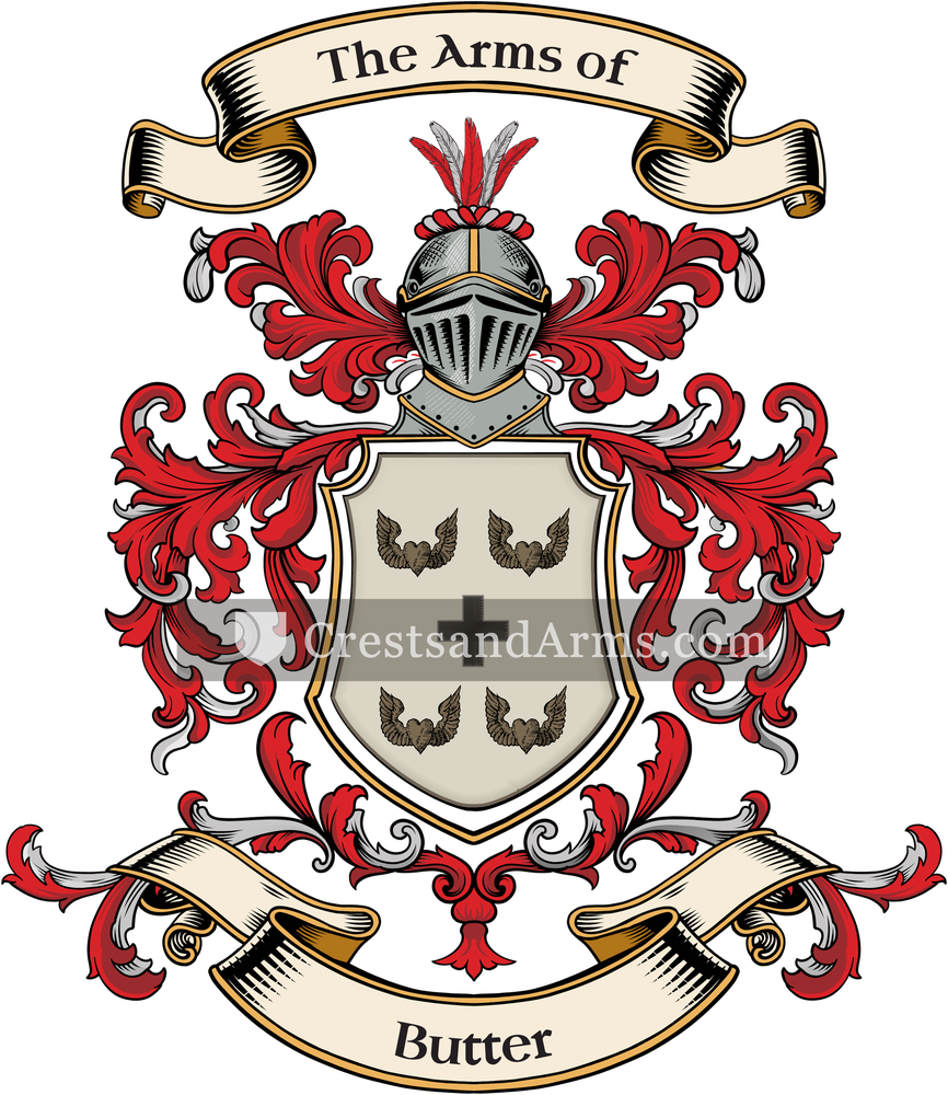 The Butter coat of arms, drawn from the recorded blazon