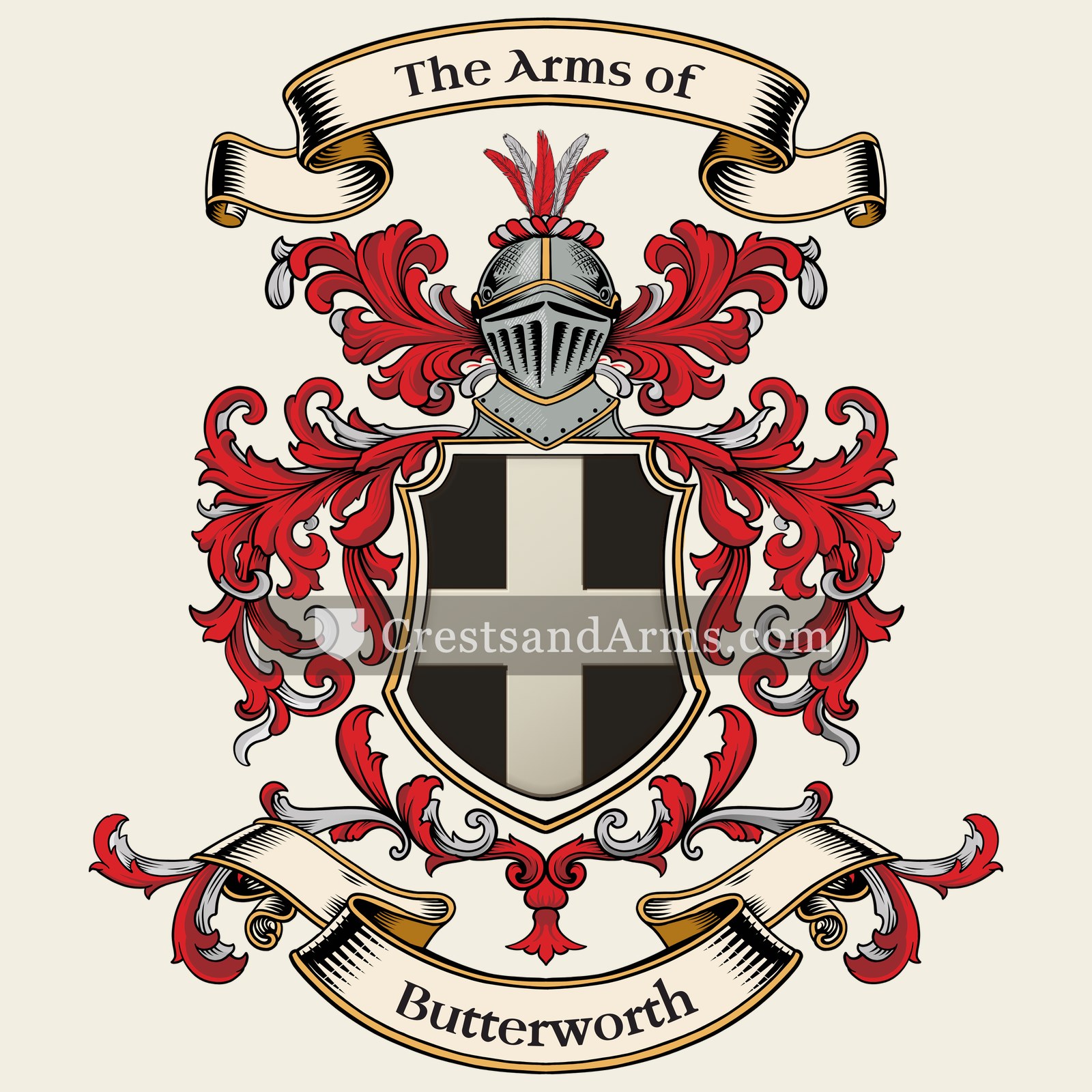 The Butterworth coat of arms, drawn from the recorded blazon