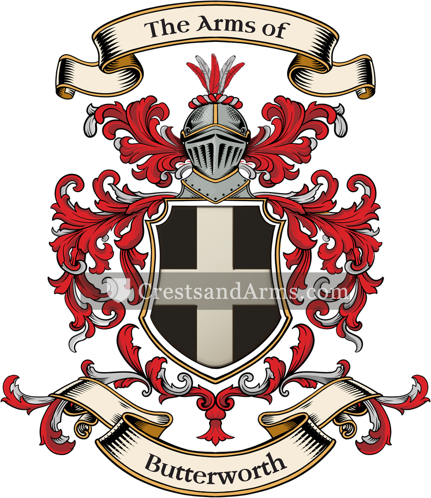 The Butterworth coat of arms, drawn from the recorded blazon