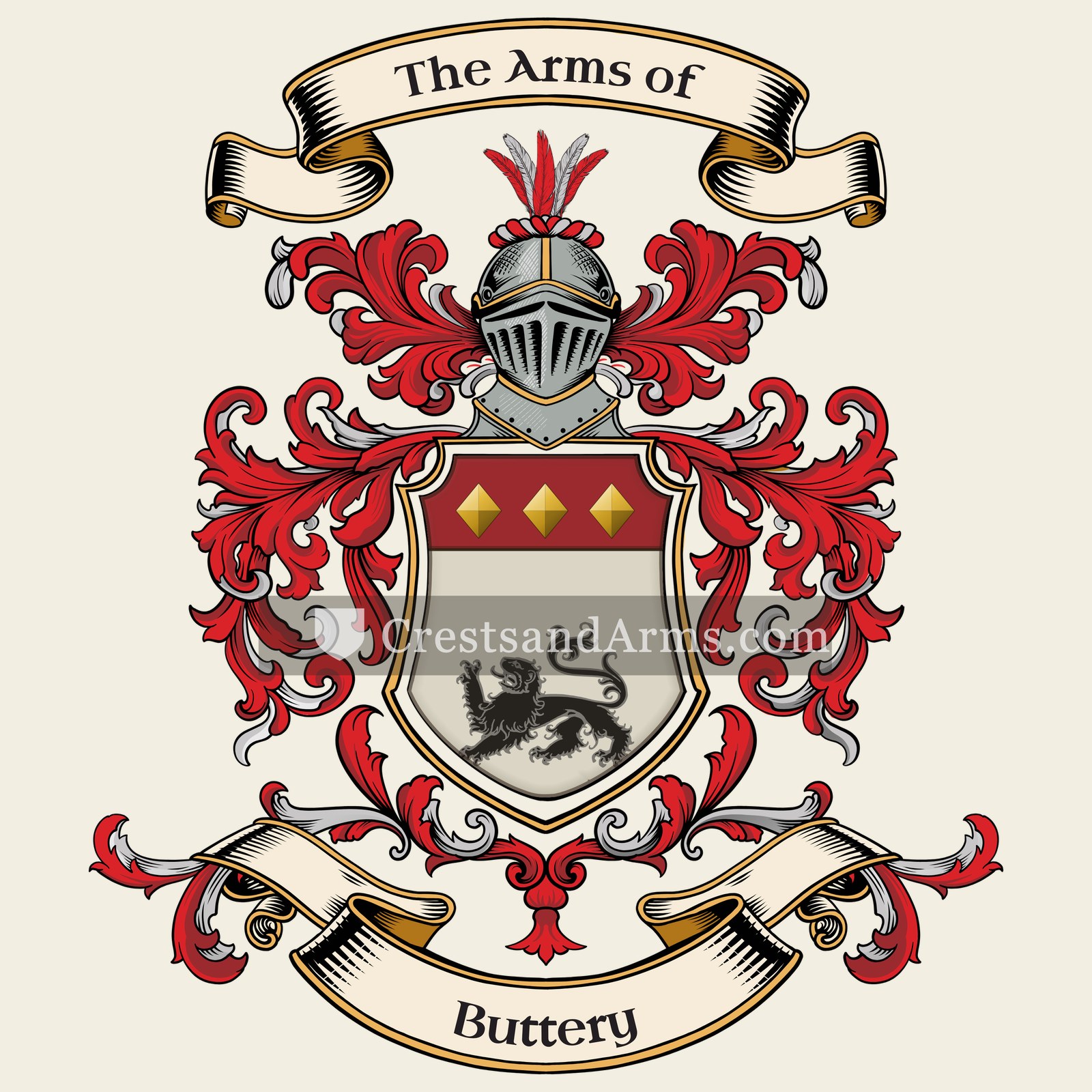 The Buttery coat of arms, drawn from the recorded blazon