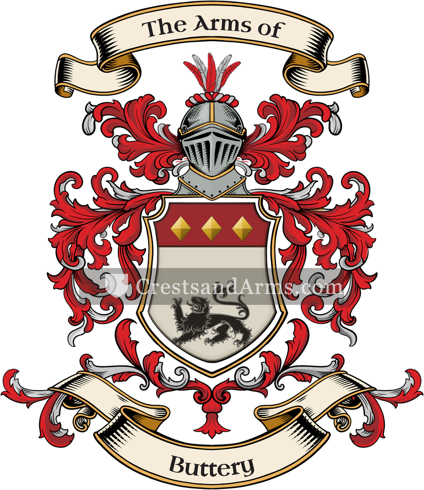 The Buttery coat of arms, drawn from the recorded blazon