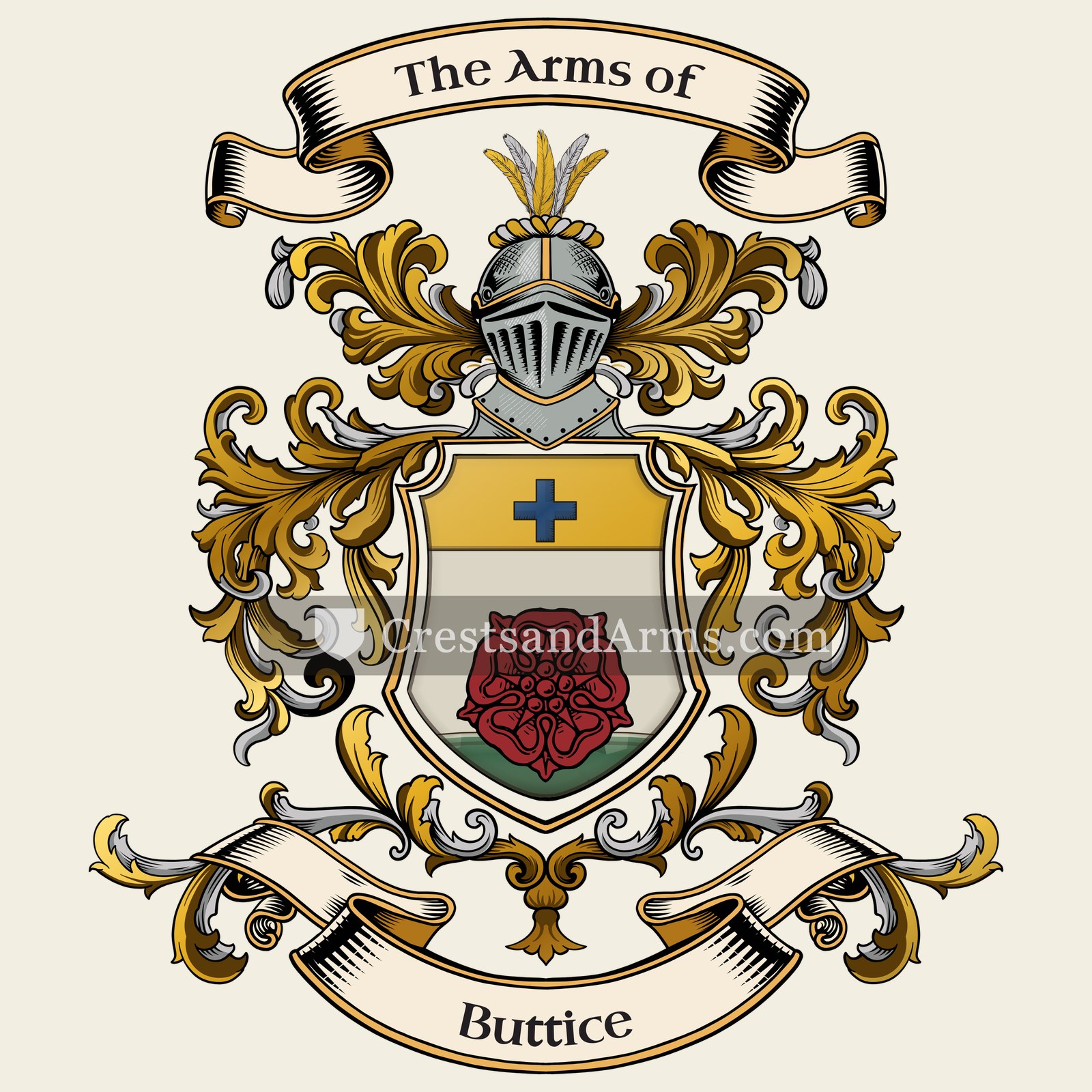 The Buttice coat of arms, drawn from the recorded blazon