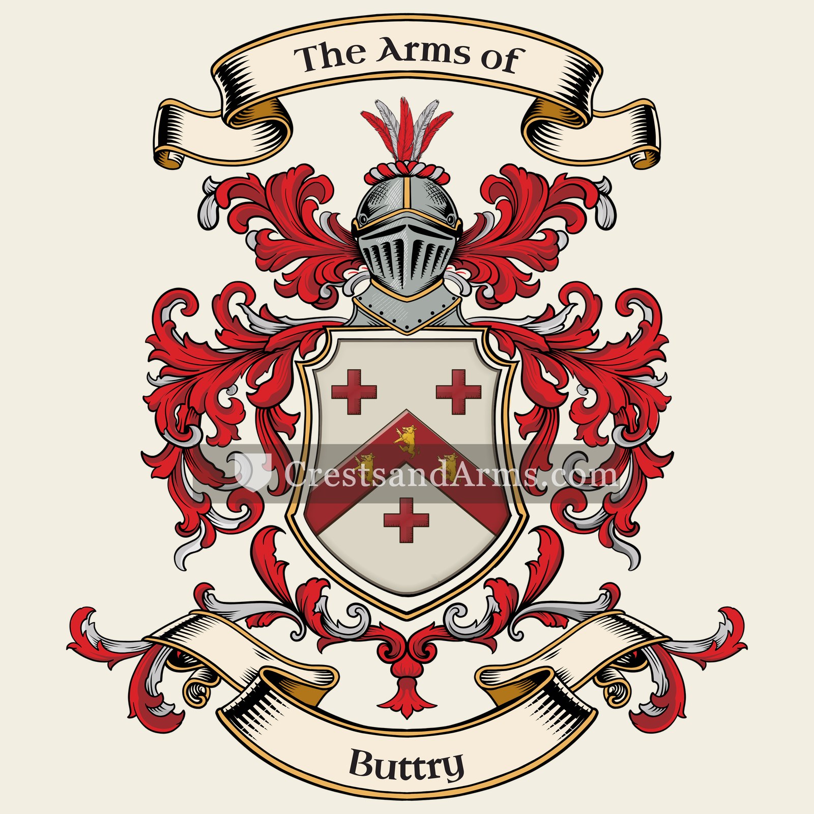 The Buttry coat of arms, drawn from the recorded blazon