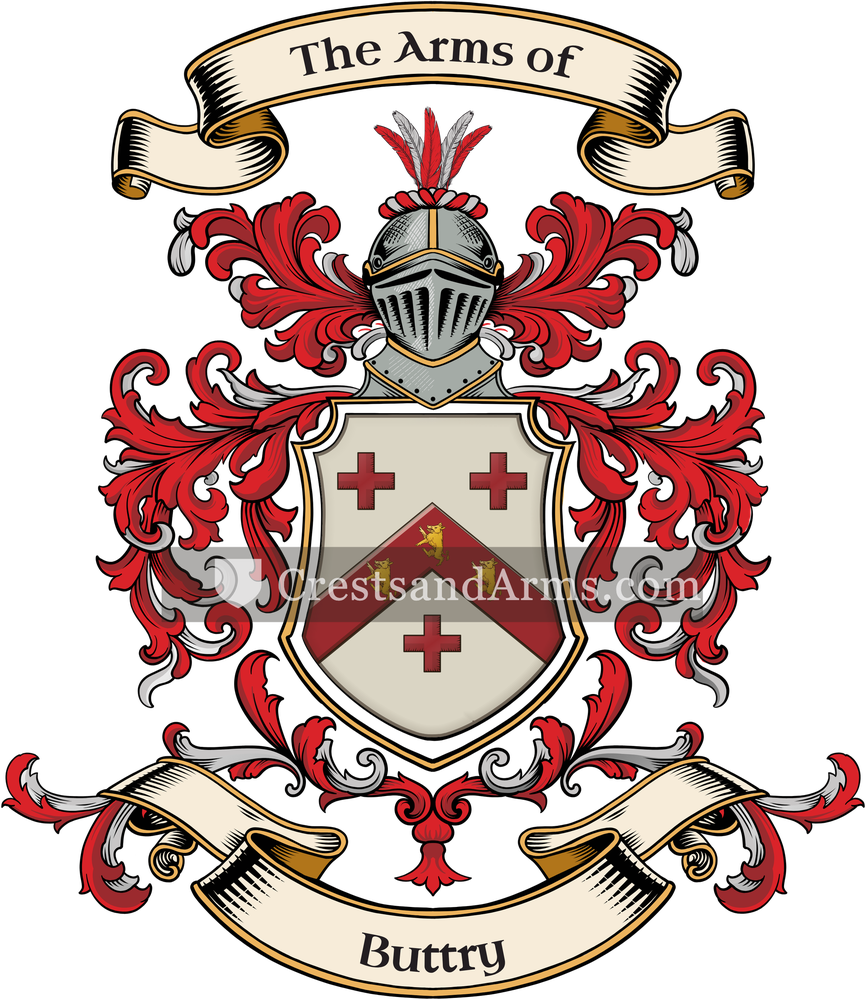 The Buttry coat of arms, drawn from the recorded blazon