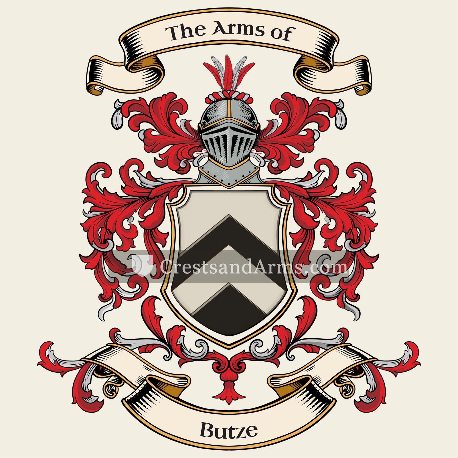 The Butze coat of arms, drawn from the recorded blazon