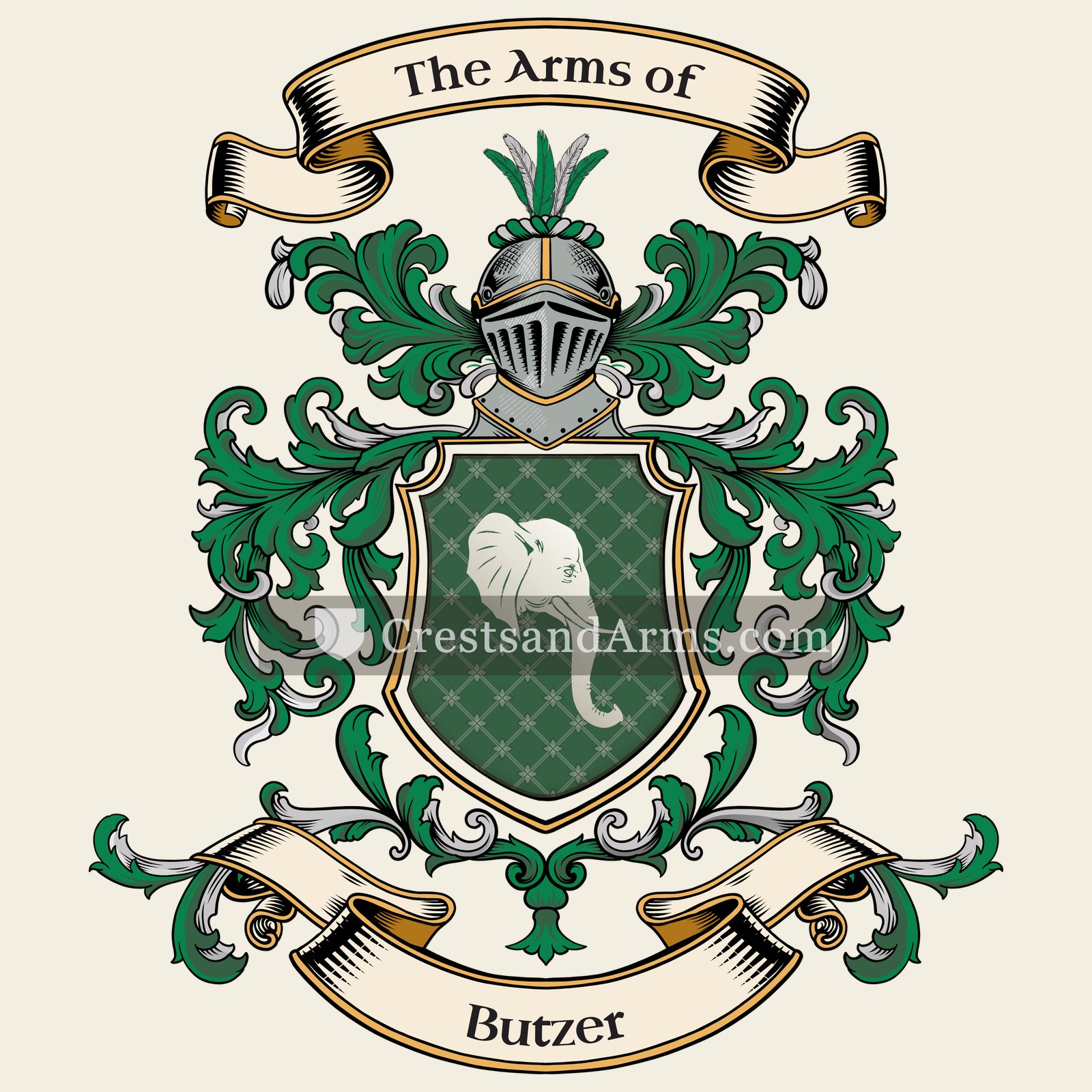 The Butzer coat of arms, drawn from the recorded blazon
