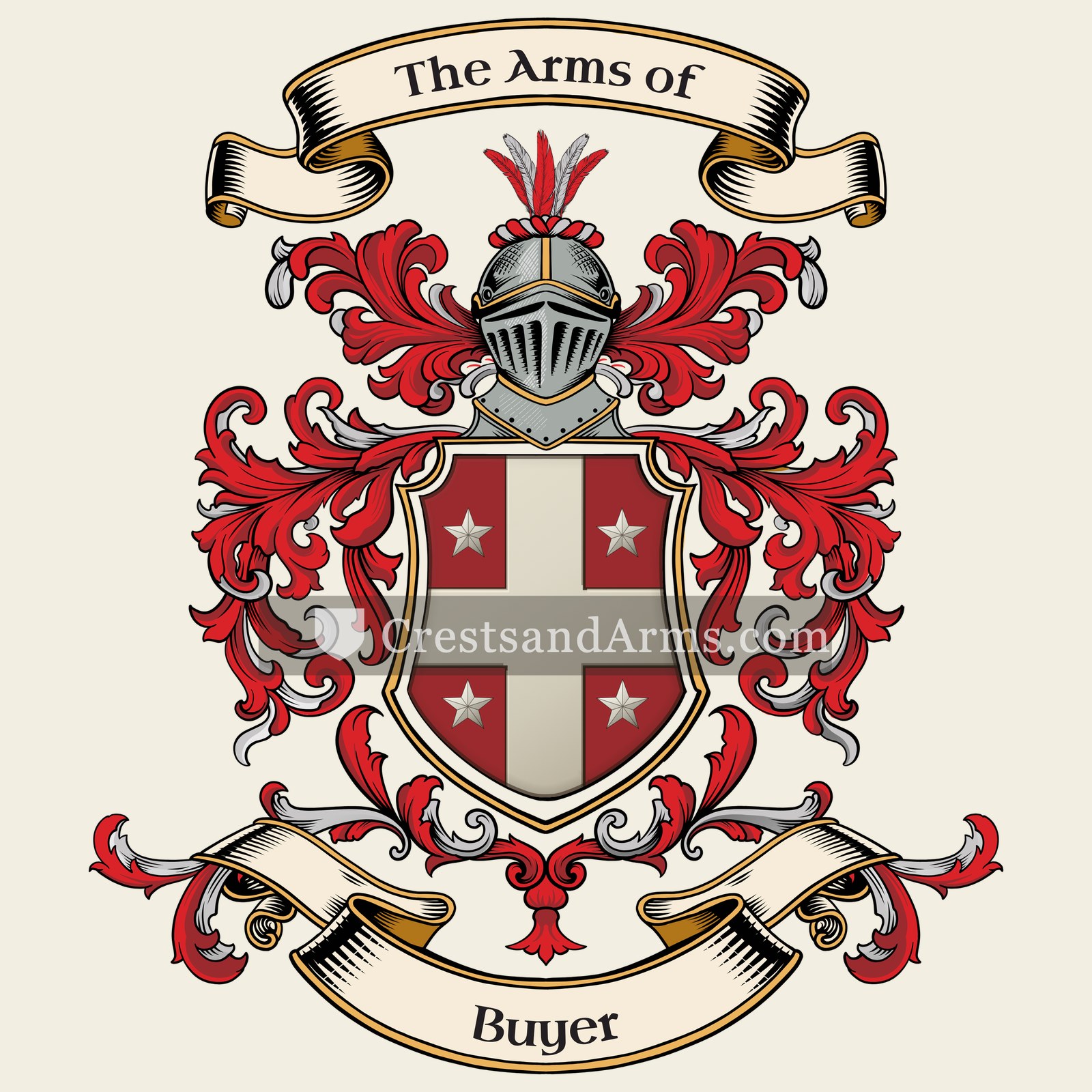 The Buyer coat of arms, drawn from the recorded blazon