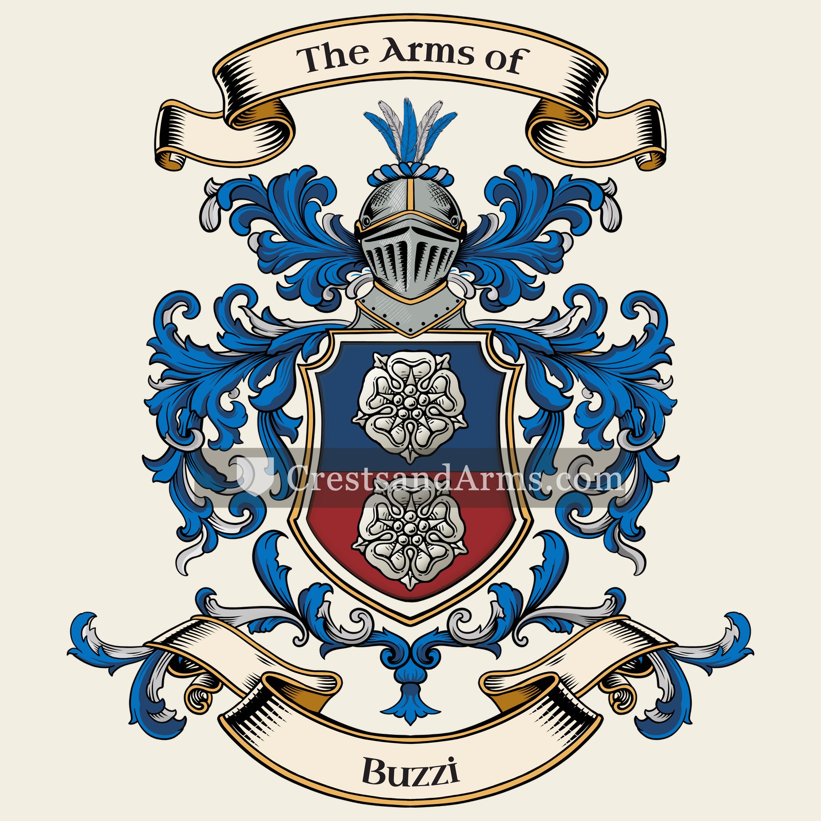 The Buzzi coat of arms, drawn from the recorded blazon