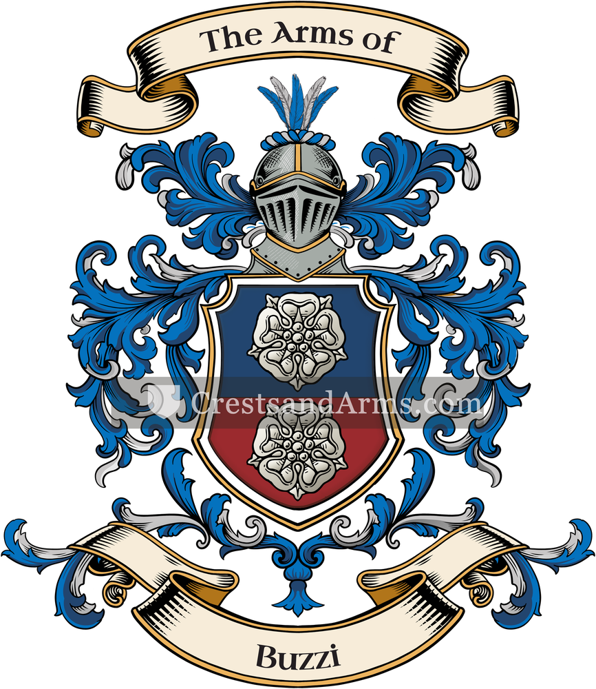 The Buzzi coat of arms, drawn from the recorded blazon