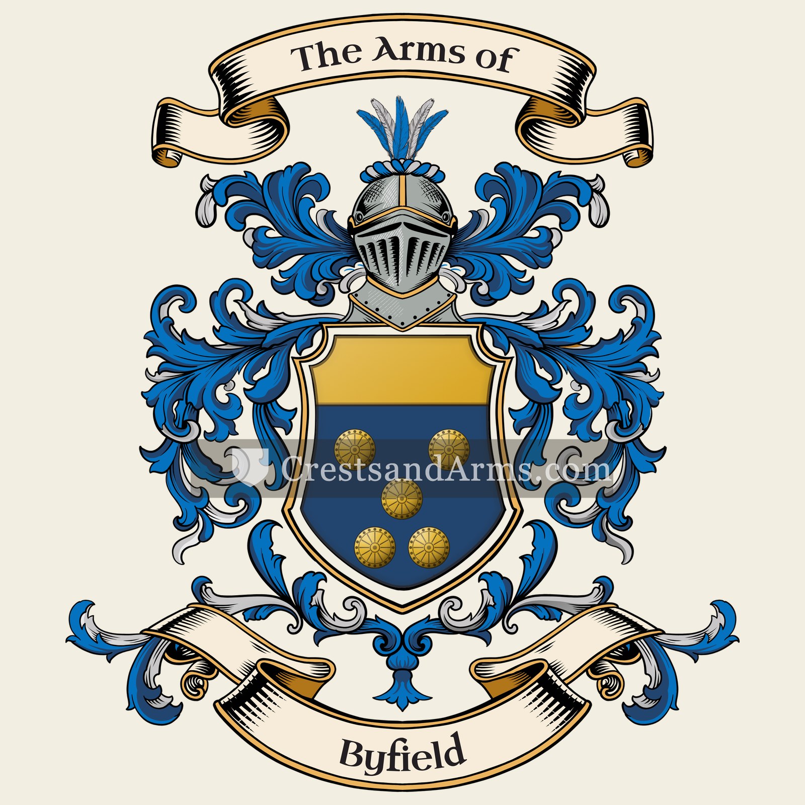 The Byfield coat of arms, drawn from the recorded blazon