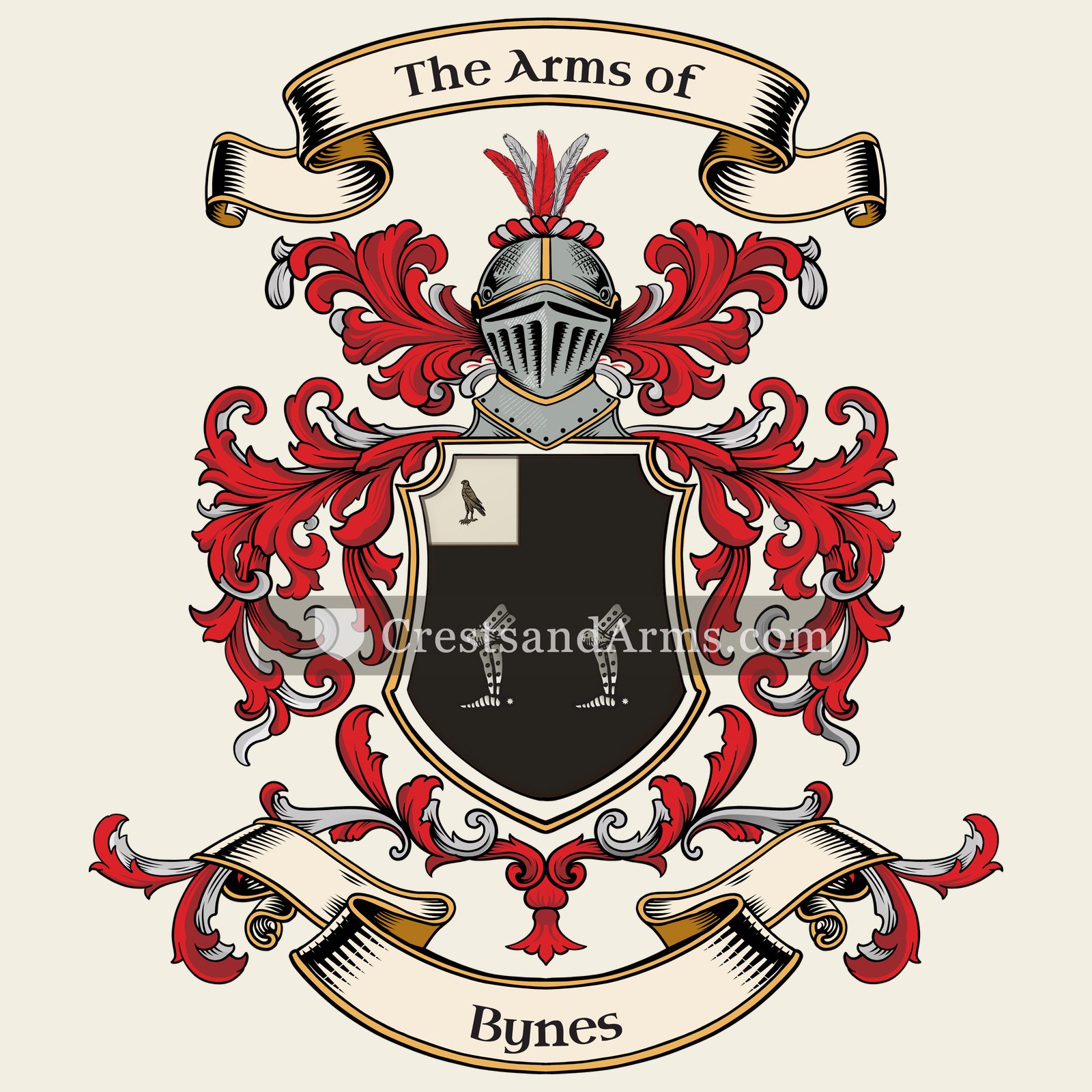 The Bynes coat of arms, drawn from the recorded blazon