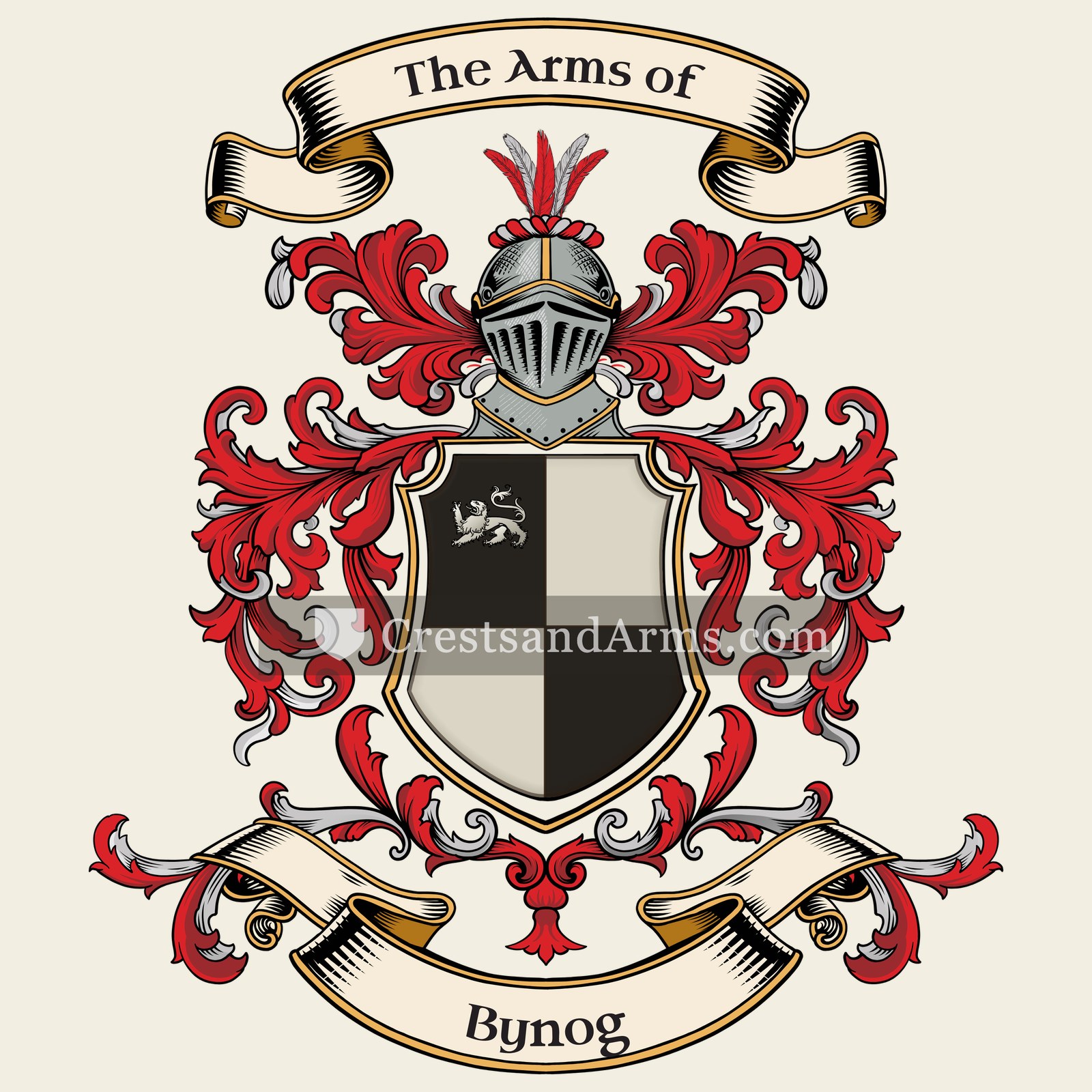 The Bynog coat of arms, drawn from the recorded blazon