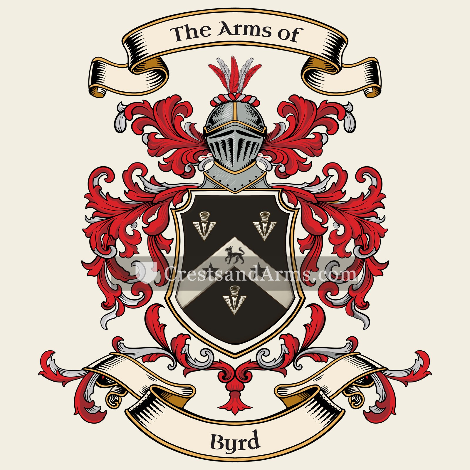 The Byrd coat of arms, drawn from the recorded blazon