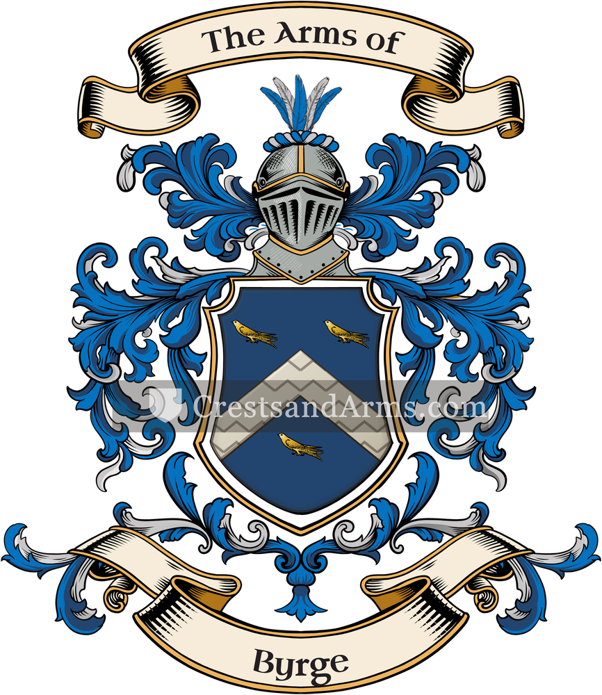 The Byrge coat of arms, drawn from the recorded blazon