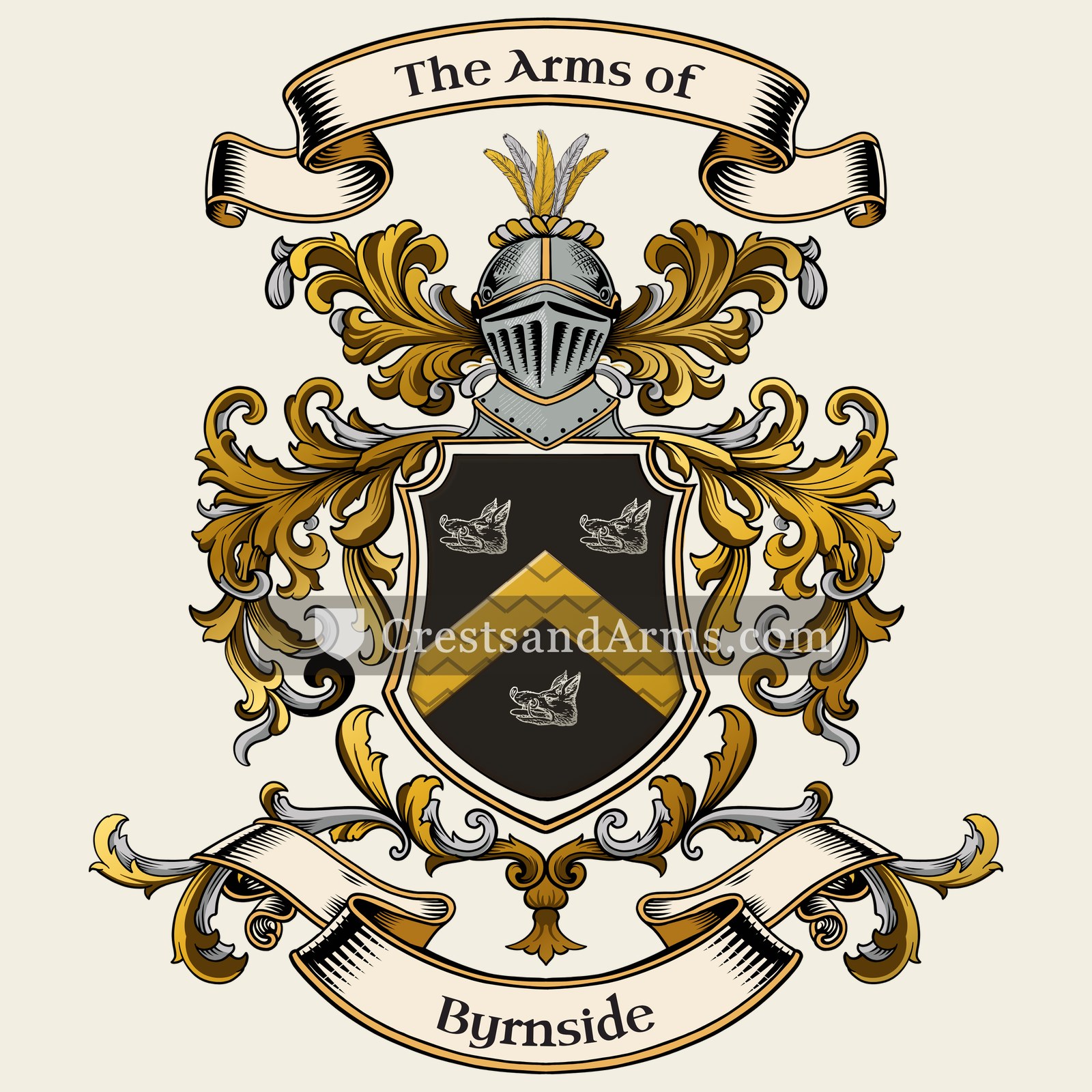The Byrnside coat of arms, drawn from the recorded blazon