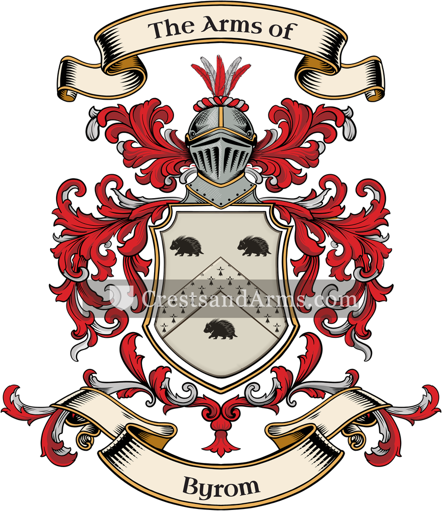The Byrom coat of arms, drawn from the recorded blazon