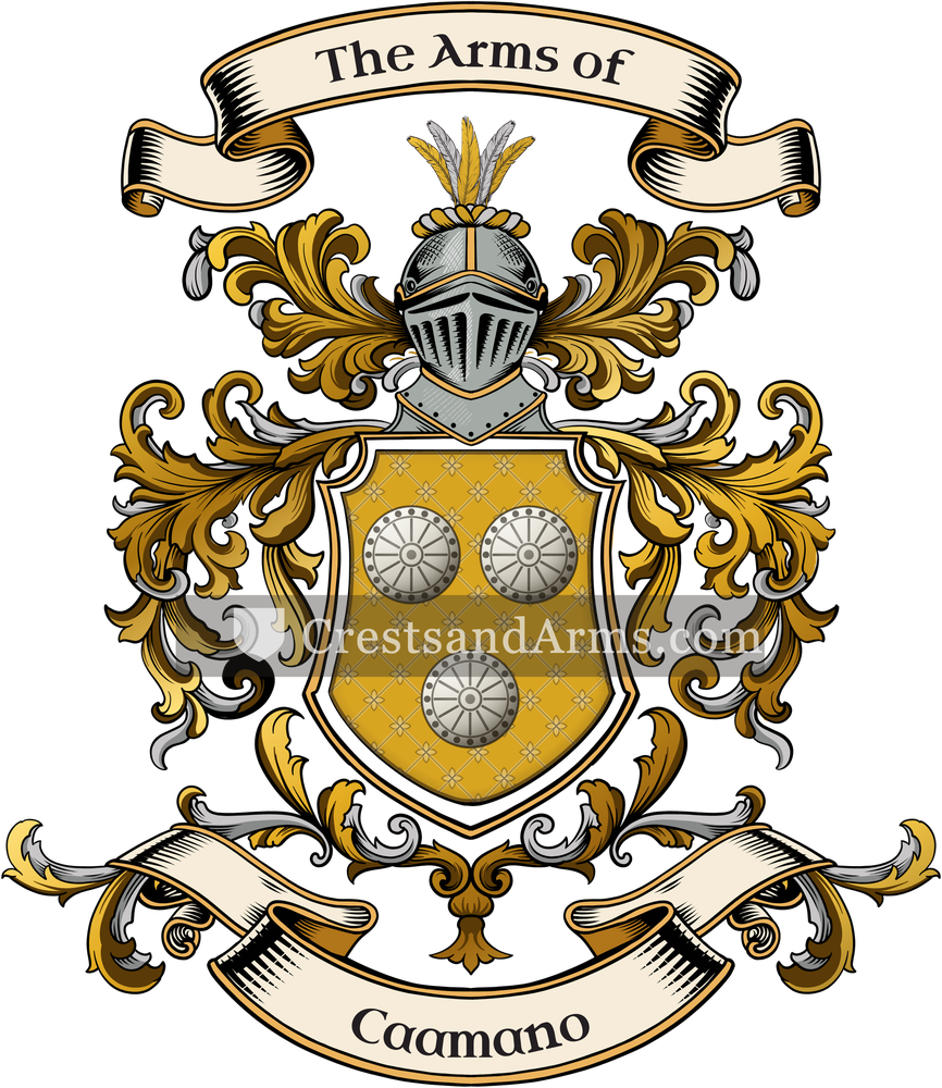 The Caamano coat of arms, drawn from the recorded blazon