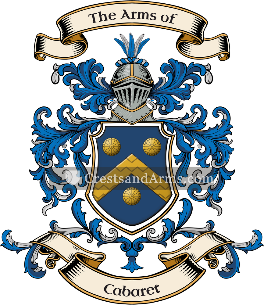 The Cabaret coat of arms, drawn from the recorded blazon