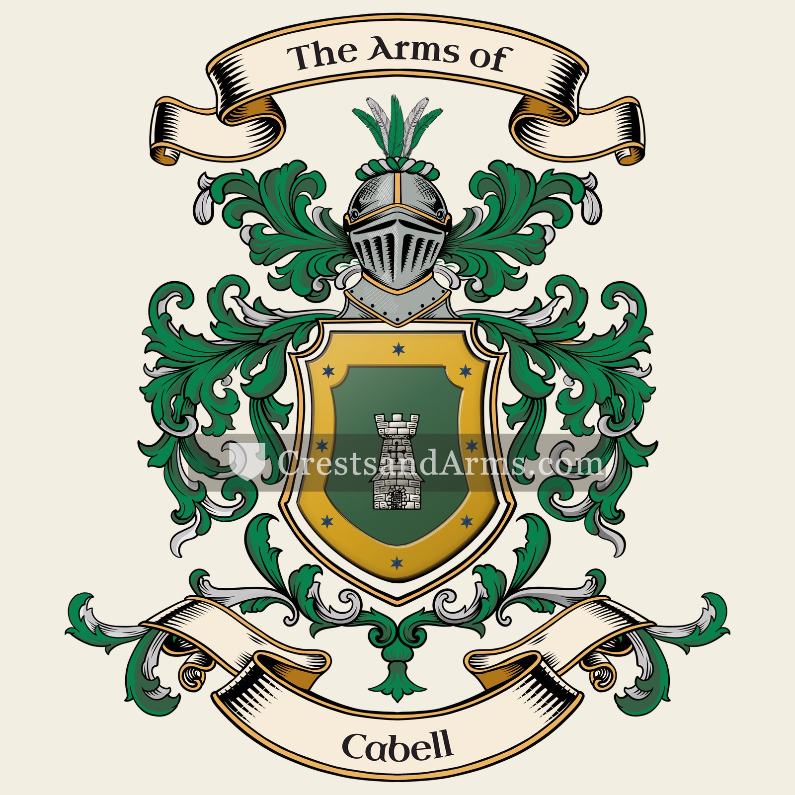 The Cabell coat of arms, drawn from the recorded blazon