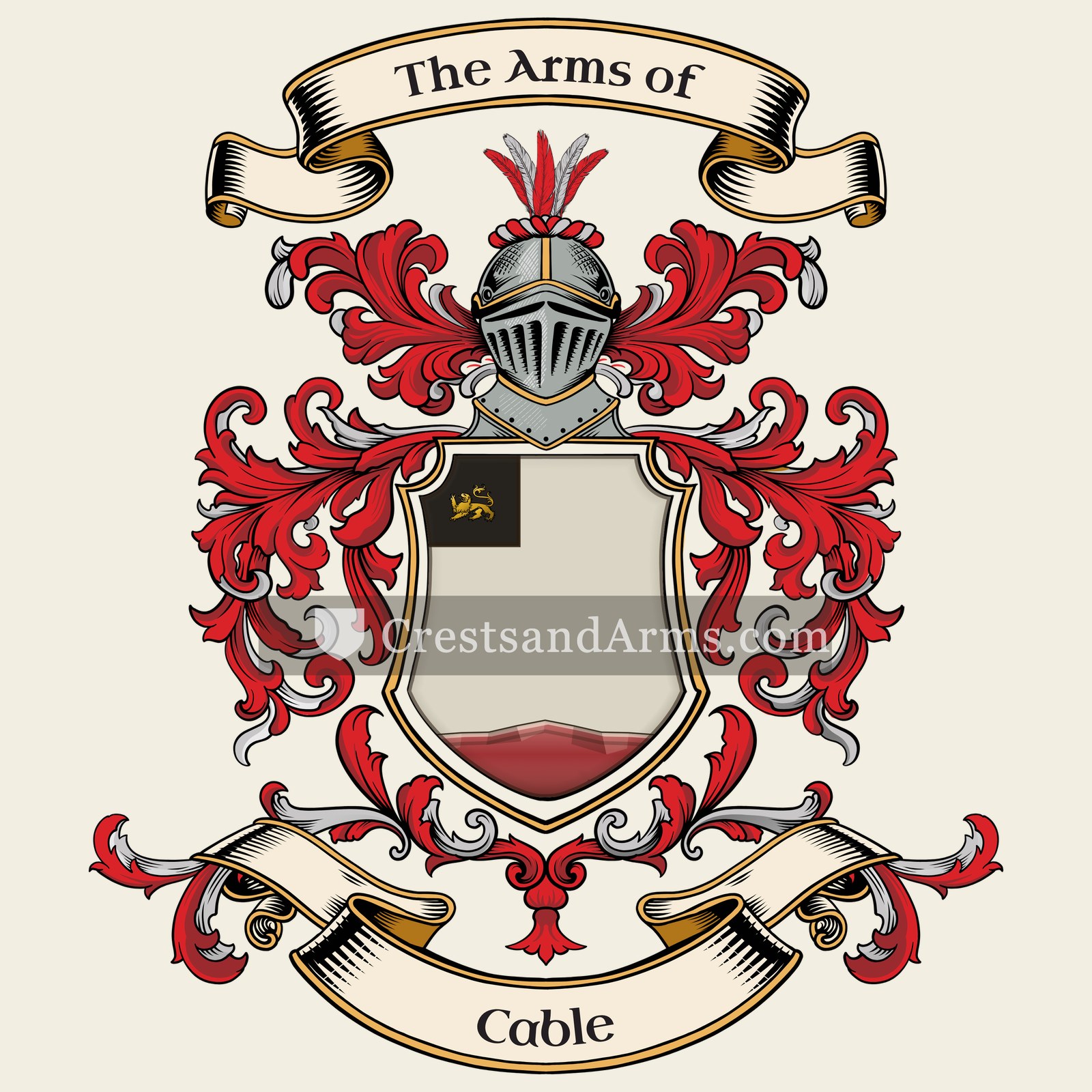The Cable coat of arms, drawn from the recorded blazon
