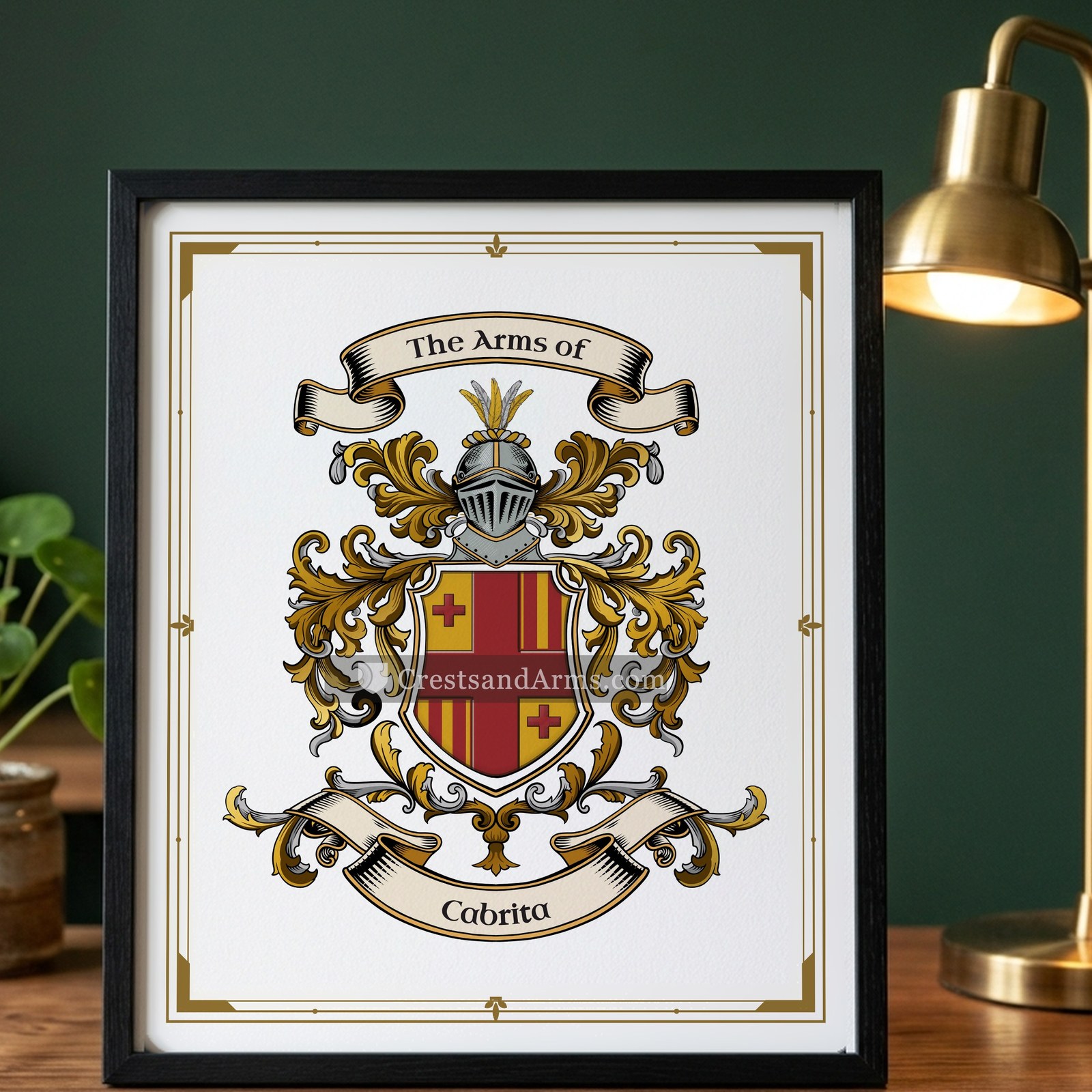 The Cabrita arms on the framed, black wood