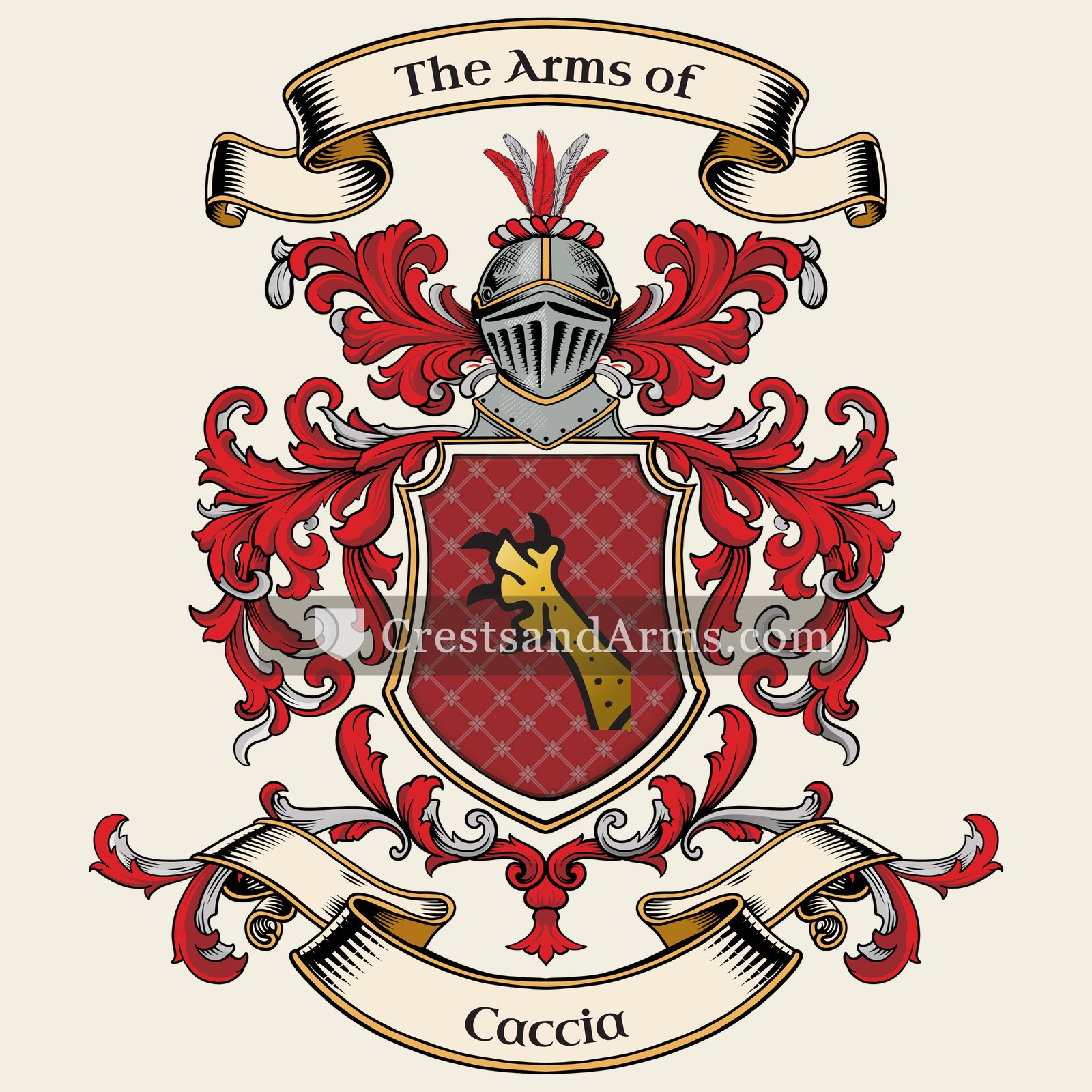The Caccia coat of arms, drawn from the recorded blazon