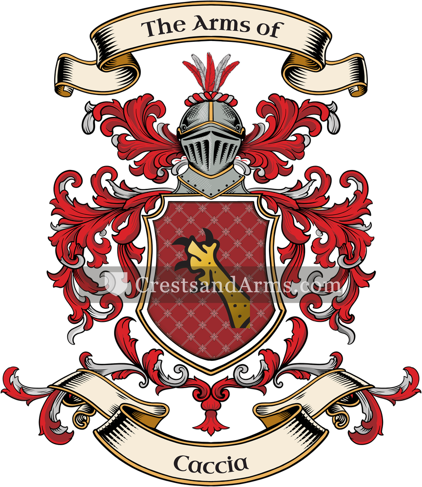 The Caccia coat of arms, drawn from the recorded blazon