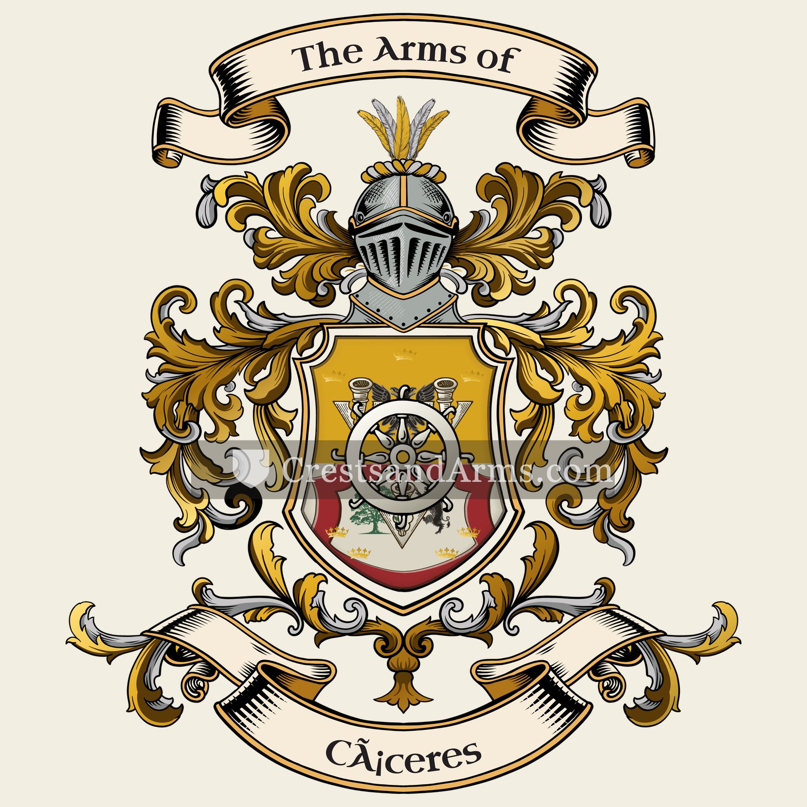 The Cáceres coat of arms, drawn from the recorded blazon