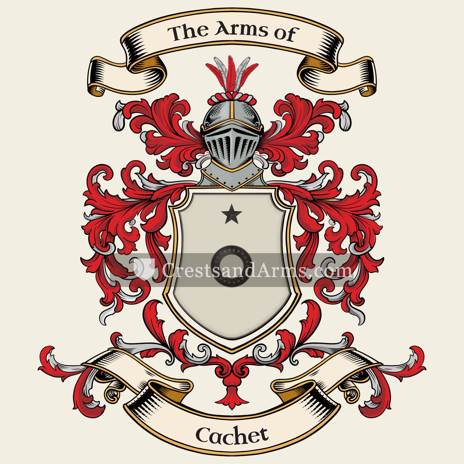 The Cachet coat of arms, drawn from the recorded blazon