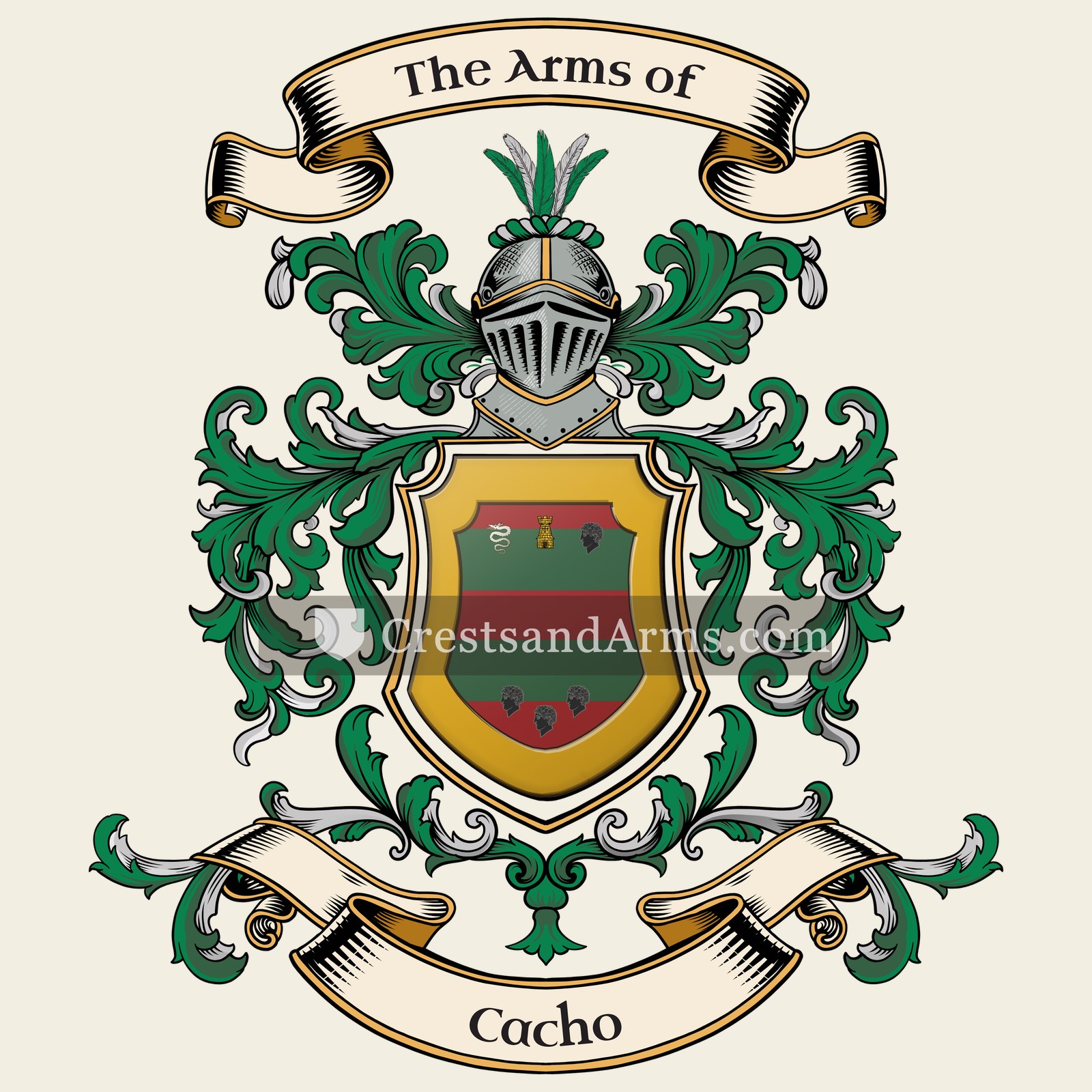 The Cacho coat of arms, drawn from the recorded blazon