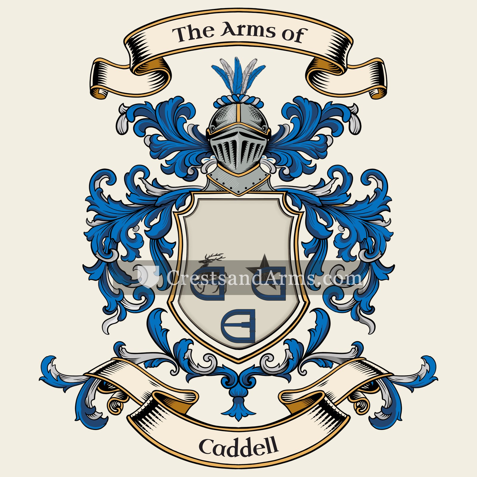 The Caddell coat of arms, drawn from the recorded blazon