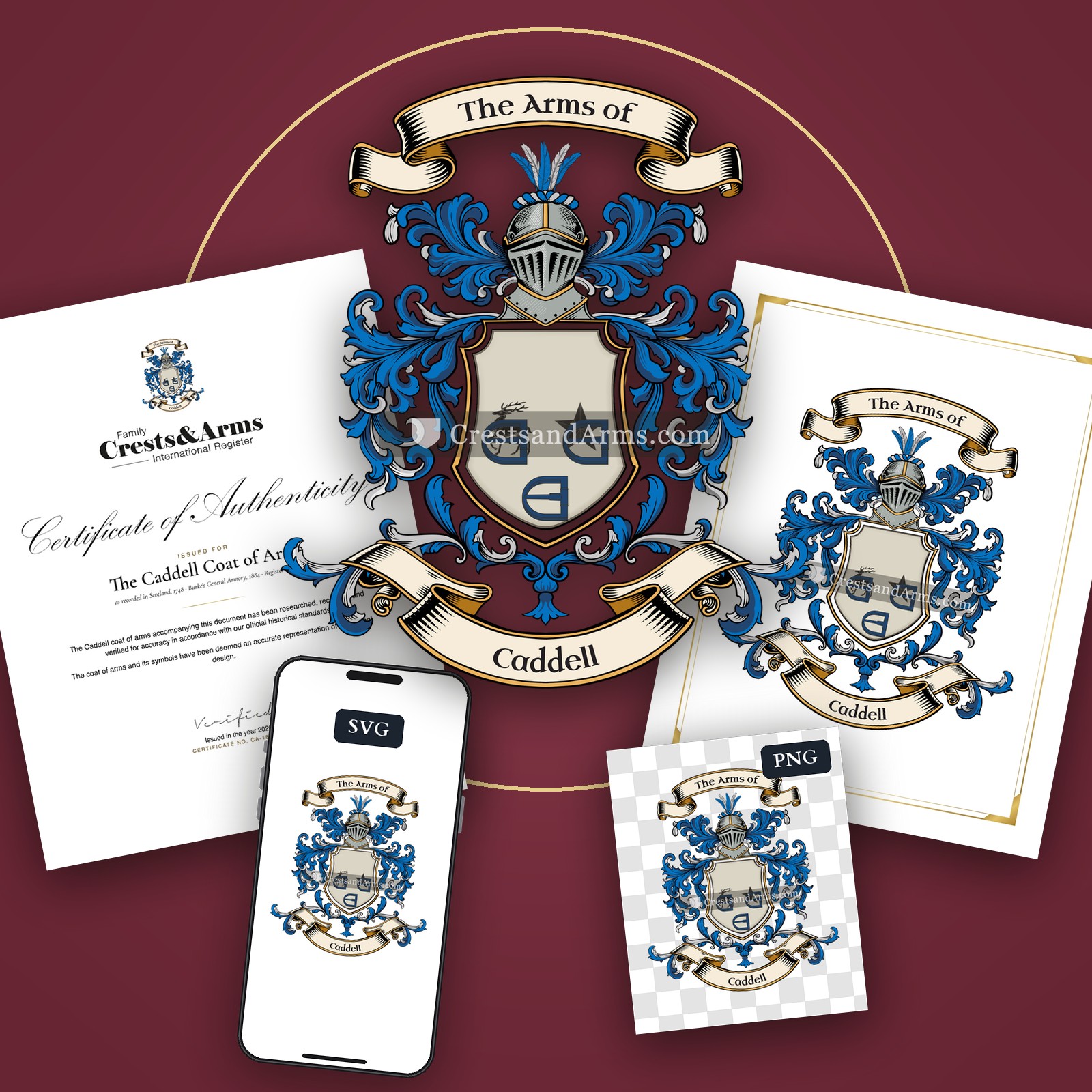 The Caddell arms on the coat of arms — digital pack