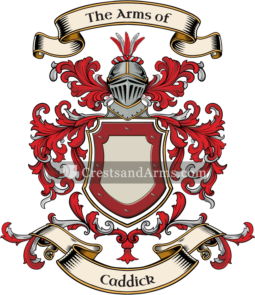 The Caddick coat of arms, drawn from the recorded blazon