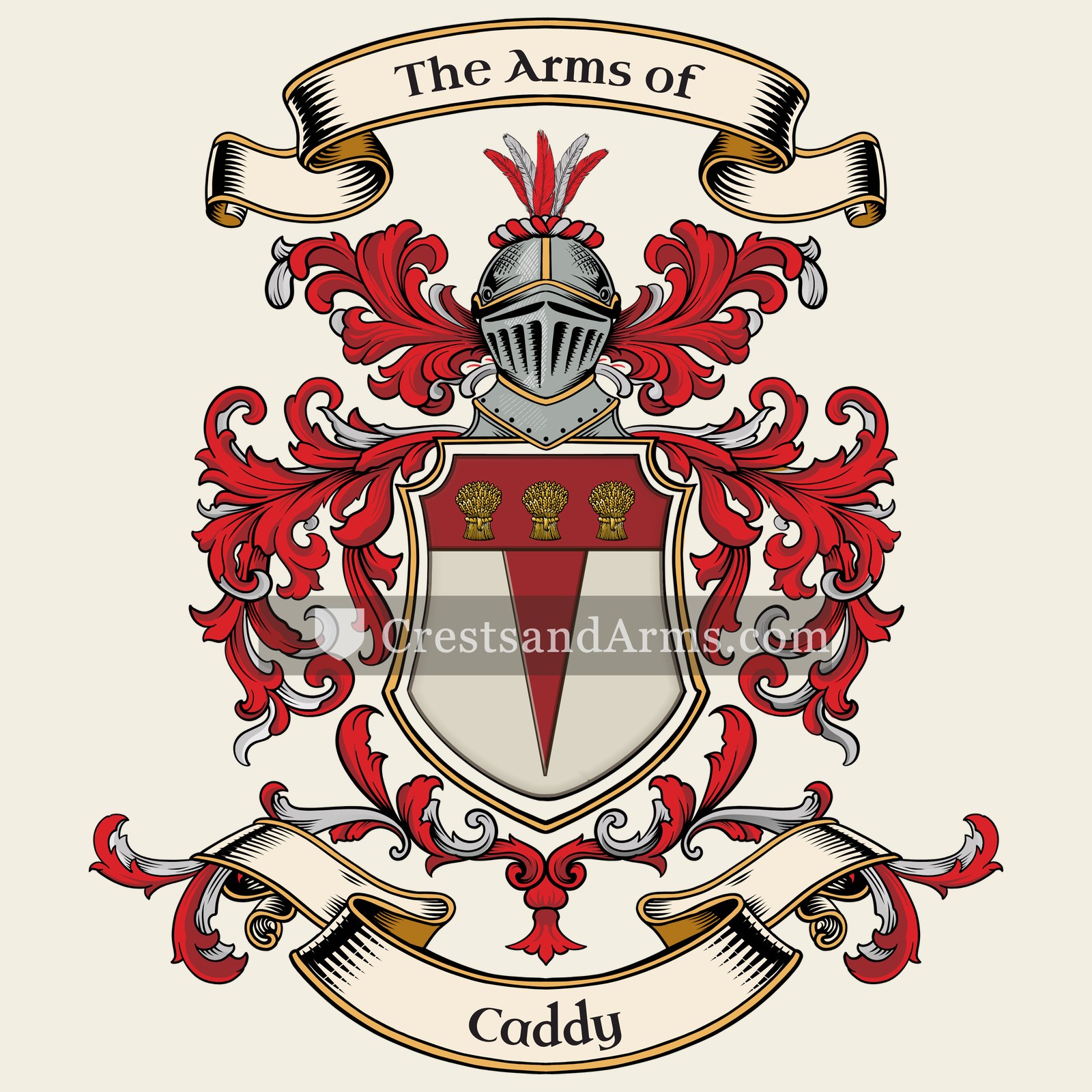 The Caddy coat of arms, drawn from the recorded blazon
