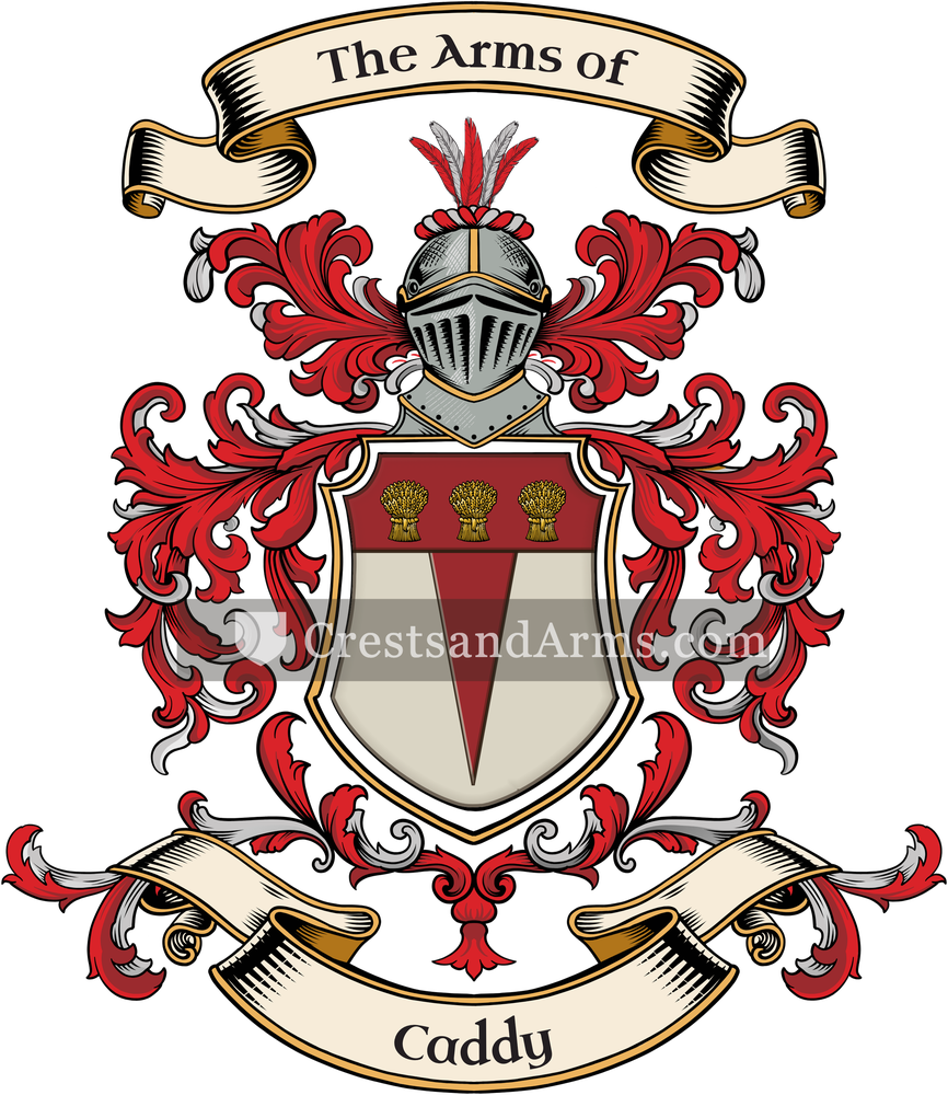 The Caddy coat of arms, drawn from the recorded blazon