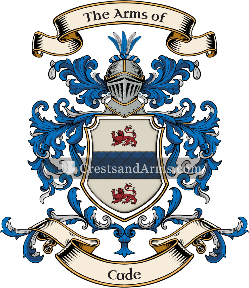 The Cade coat of arms, drawn from the recorded blazon