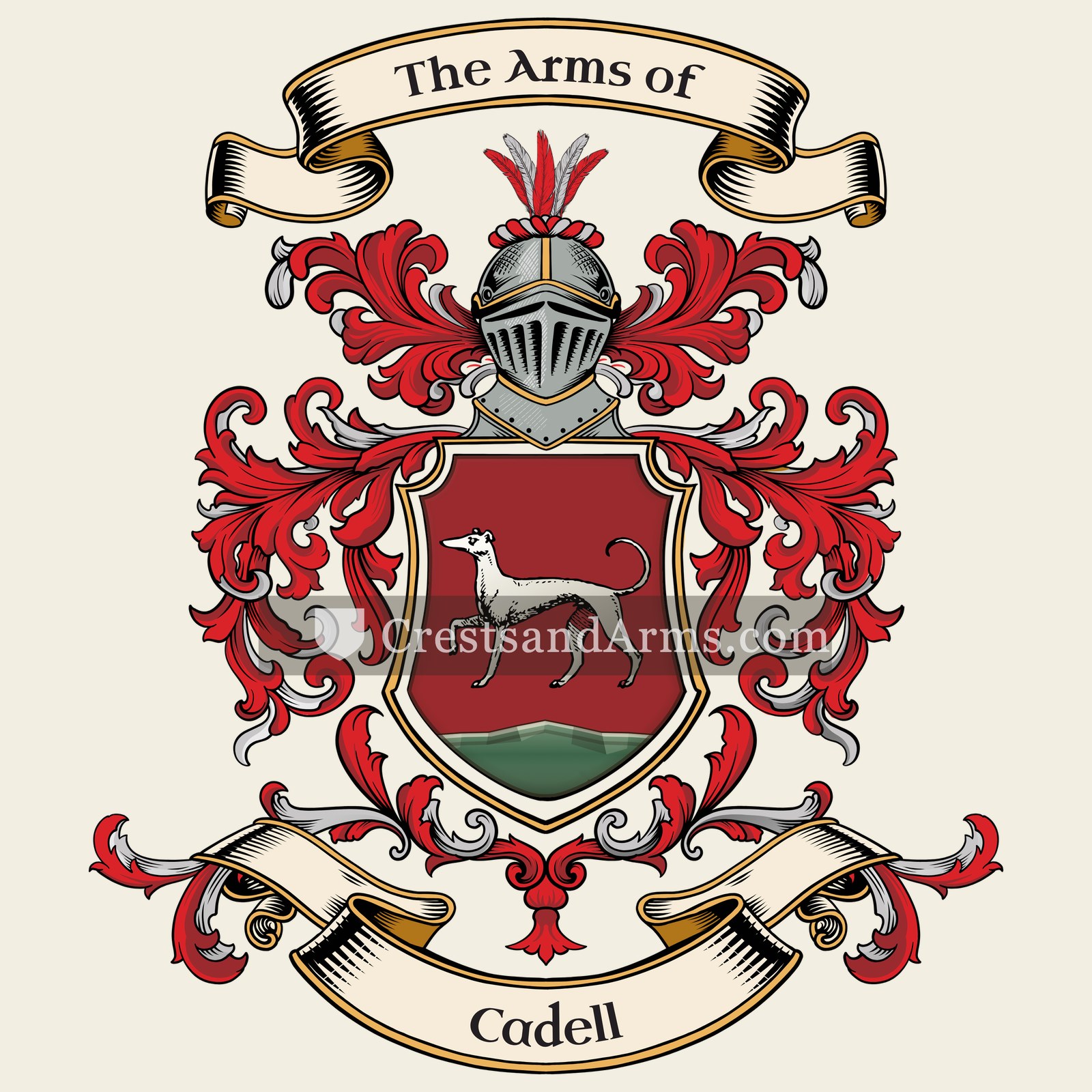 The Cadell coat of arms, drawn from the recorded blazon