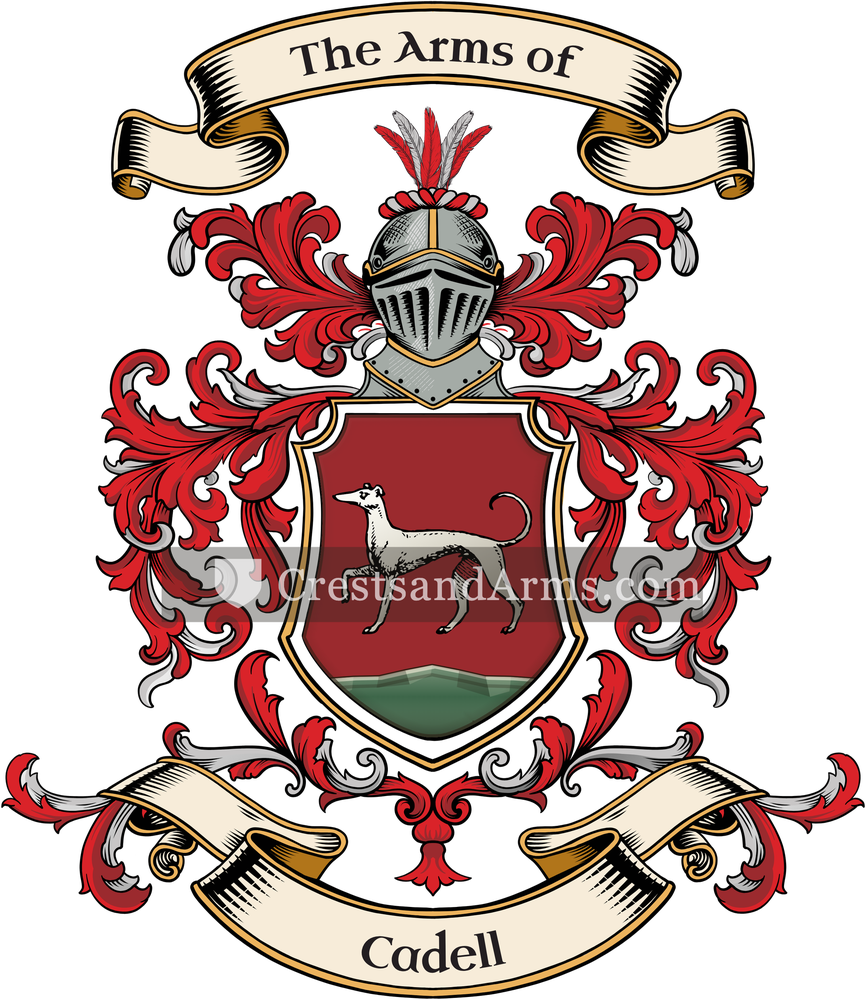 The Cadell coat of arms, drawn from the recorded blazon