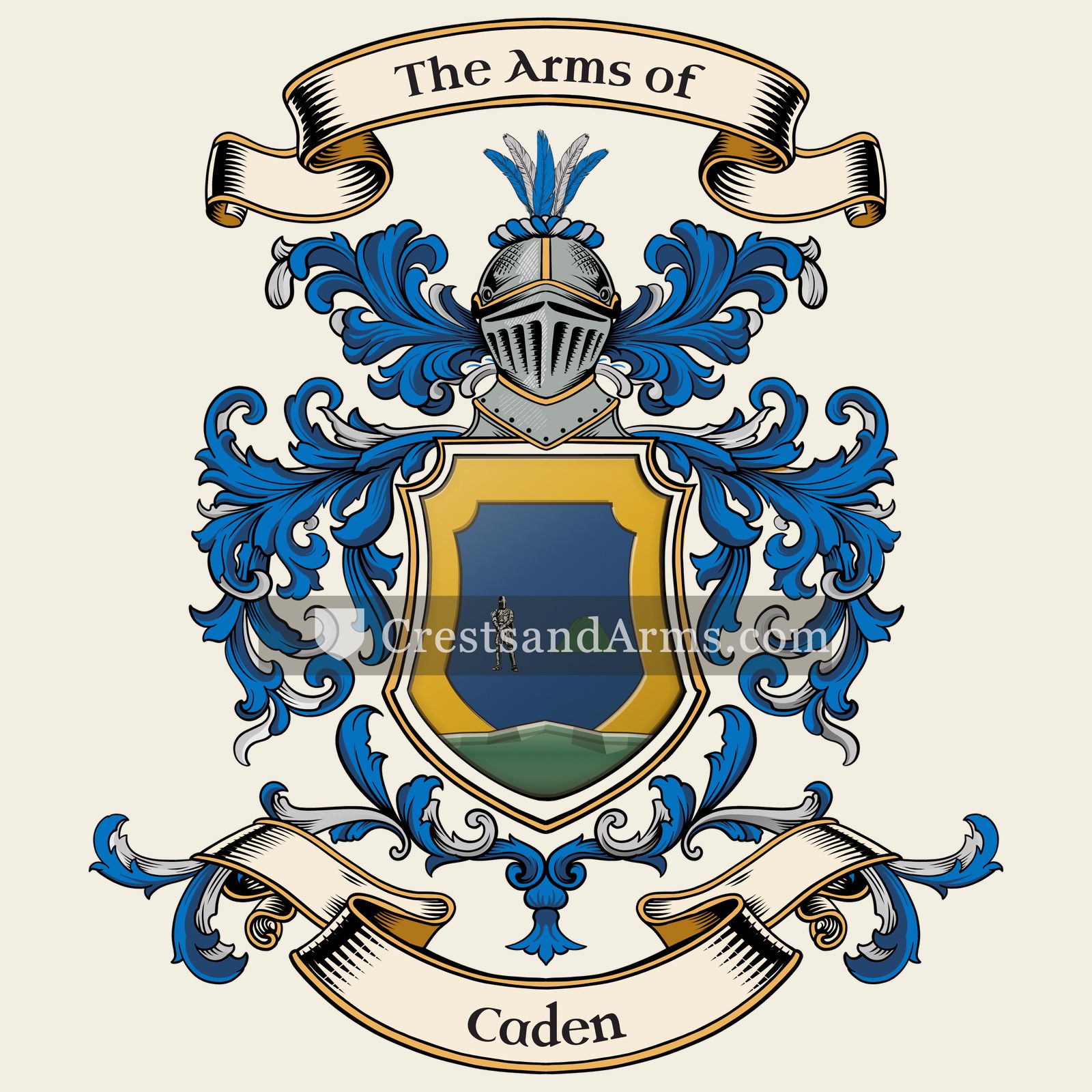 The Caden coat of arms, drawn from the recorded blazon