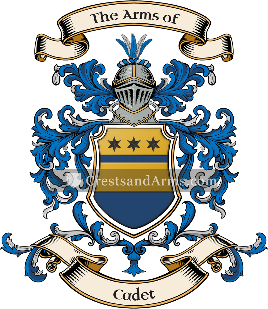 The Cadet coat of arms, drawn from the recorded blazon