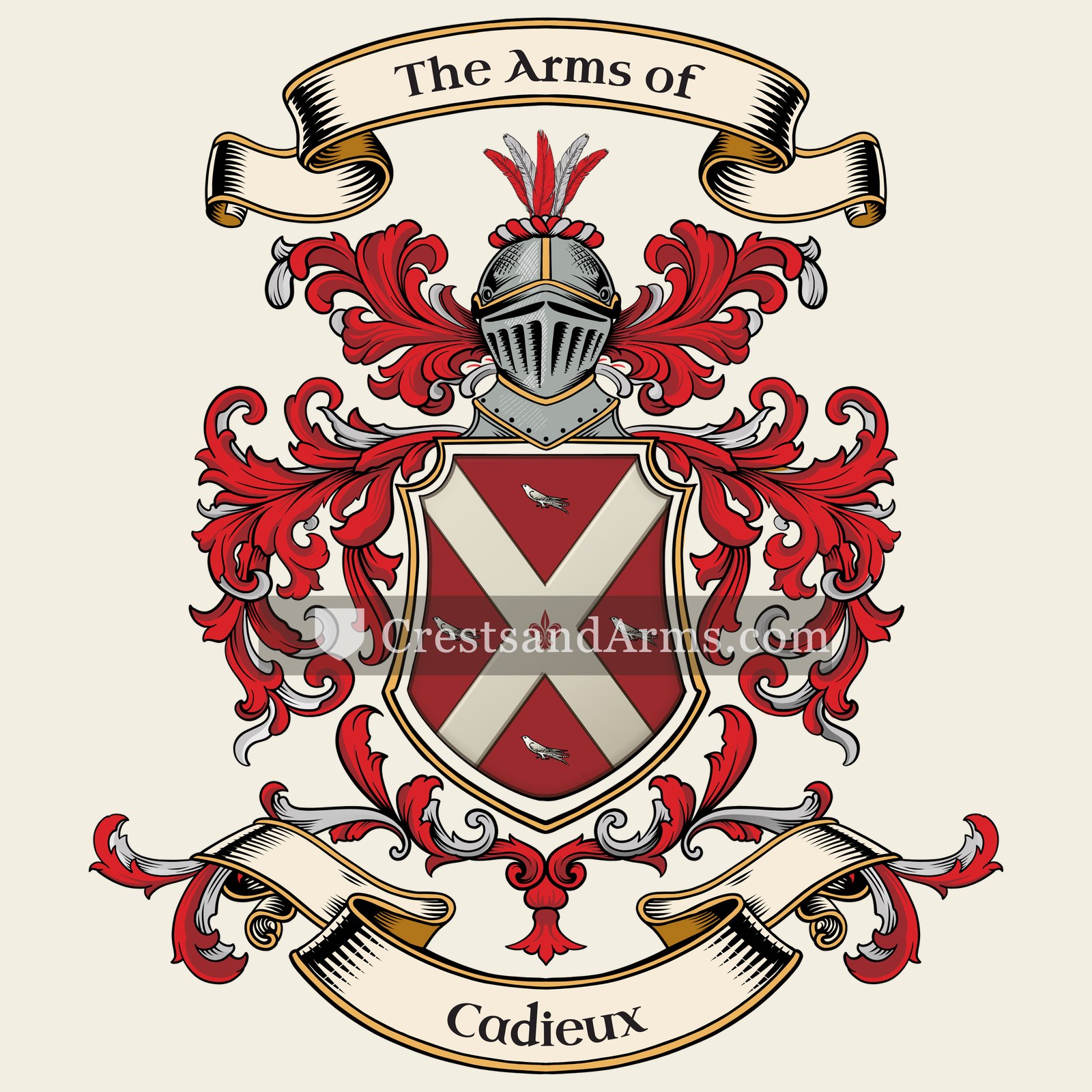 The Cadieux coat of arms, drawn from the recorded blazon