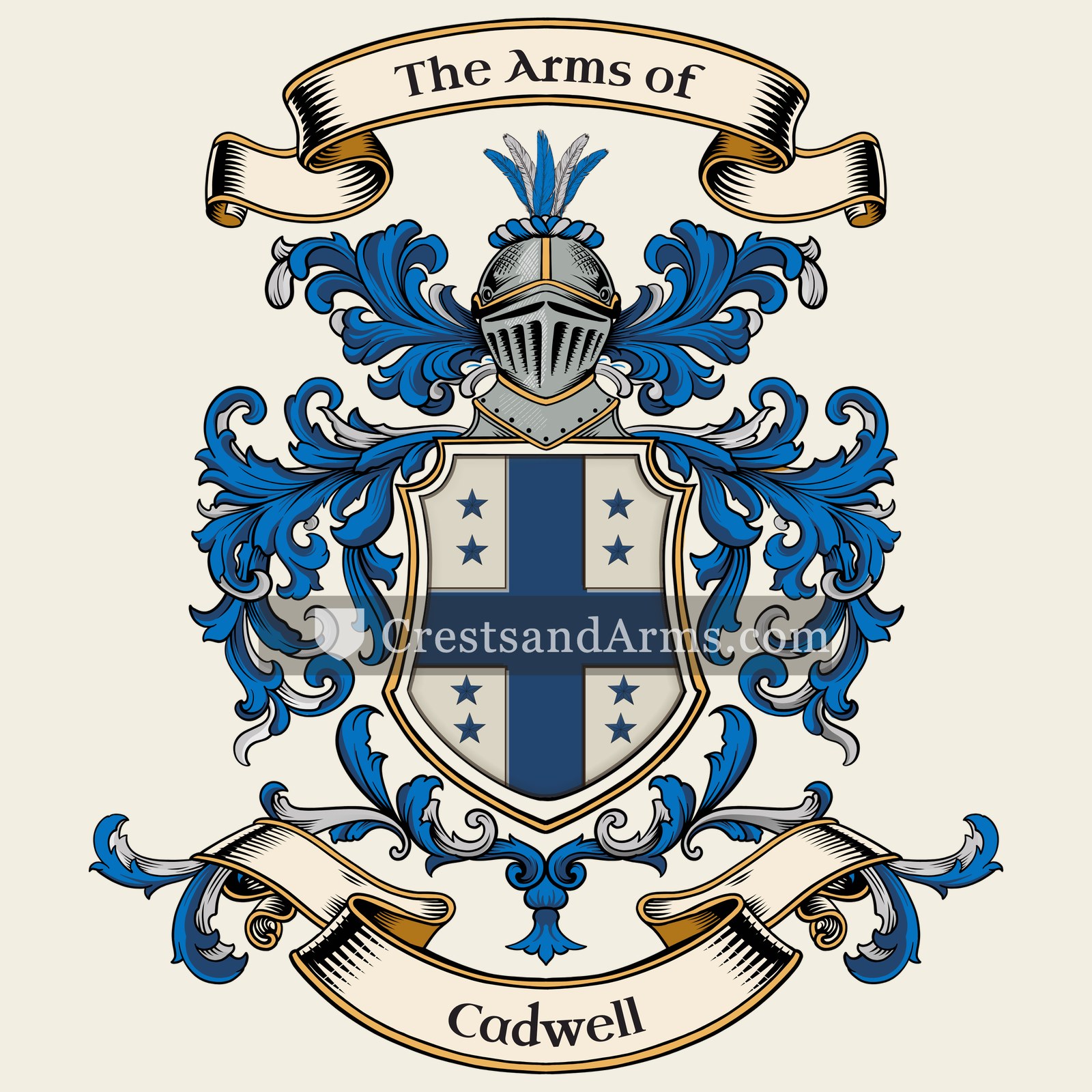 The Cadwell coat of arms, drawn from the recorded blazon
