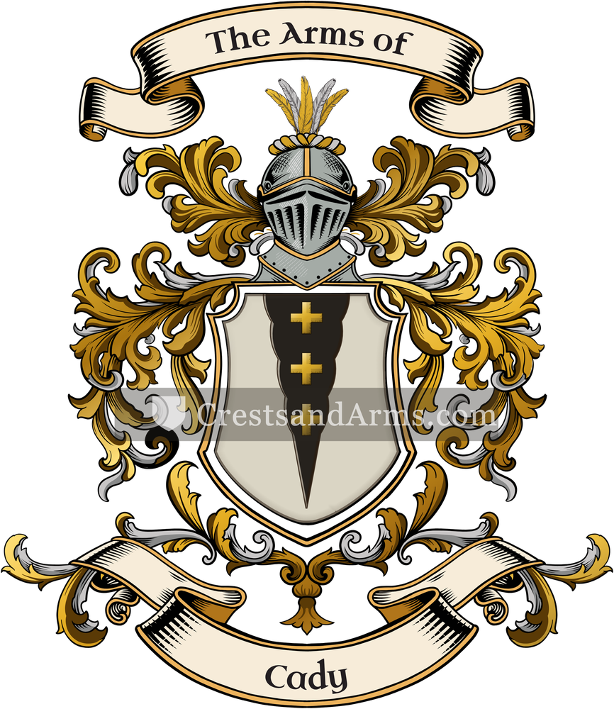 The Cady coat of arms, drawn from the recorded blazon
