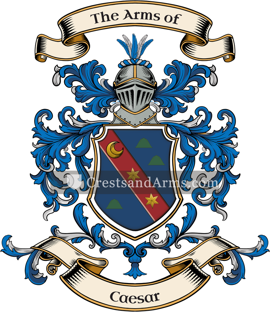 The Caesar coat of arms, drawn from the recorded blazon