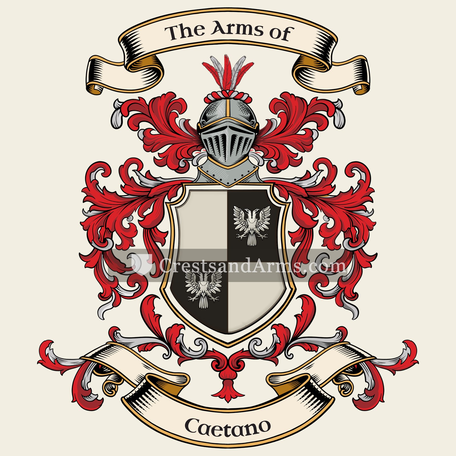 The Caetano coat of arms, drawn from the recorded blazon
